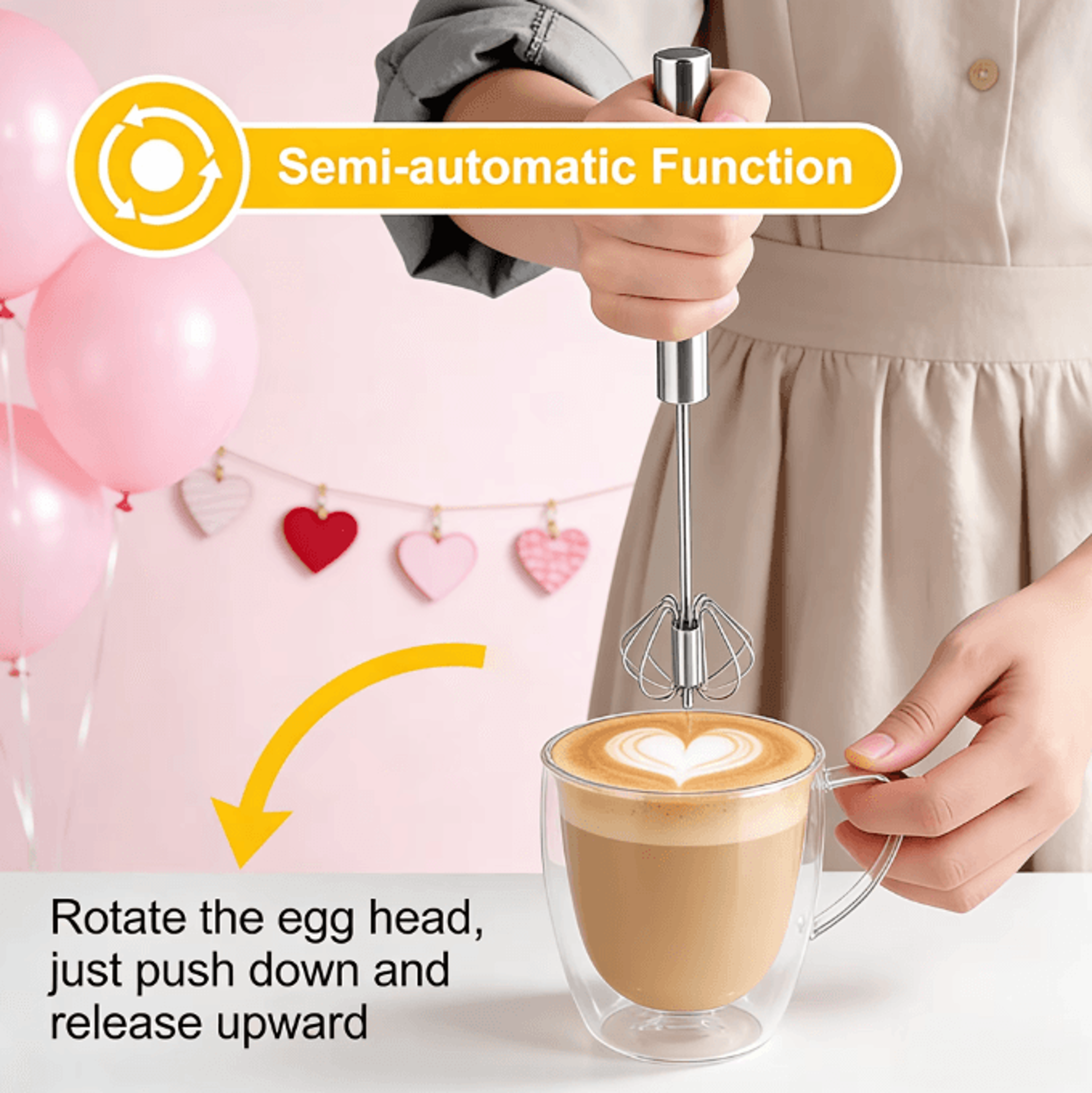 1Second Mini Whisk Handheld Milk Frother  Egg Beater  OnePress Coffee Mixer Tool 4