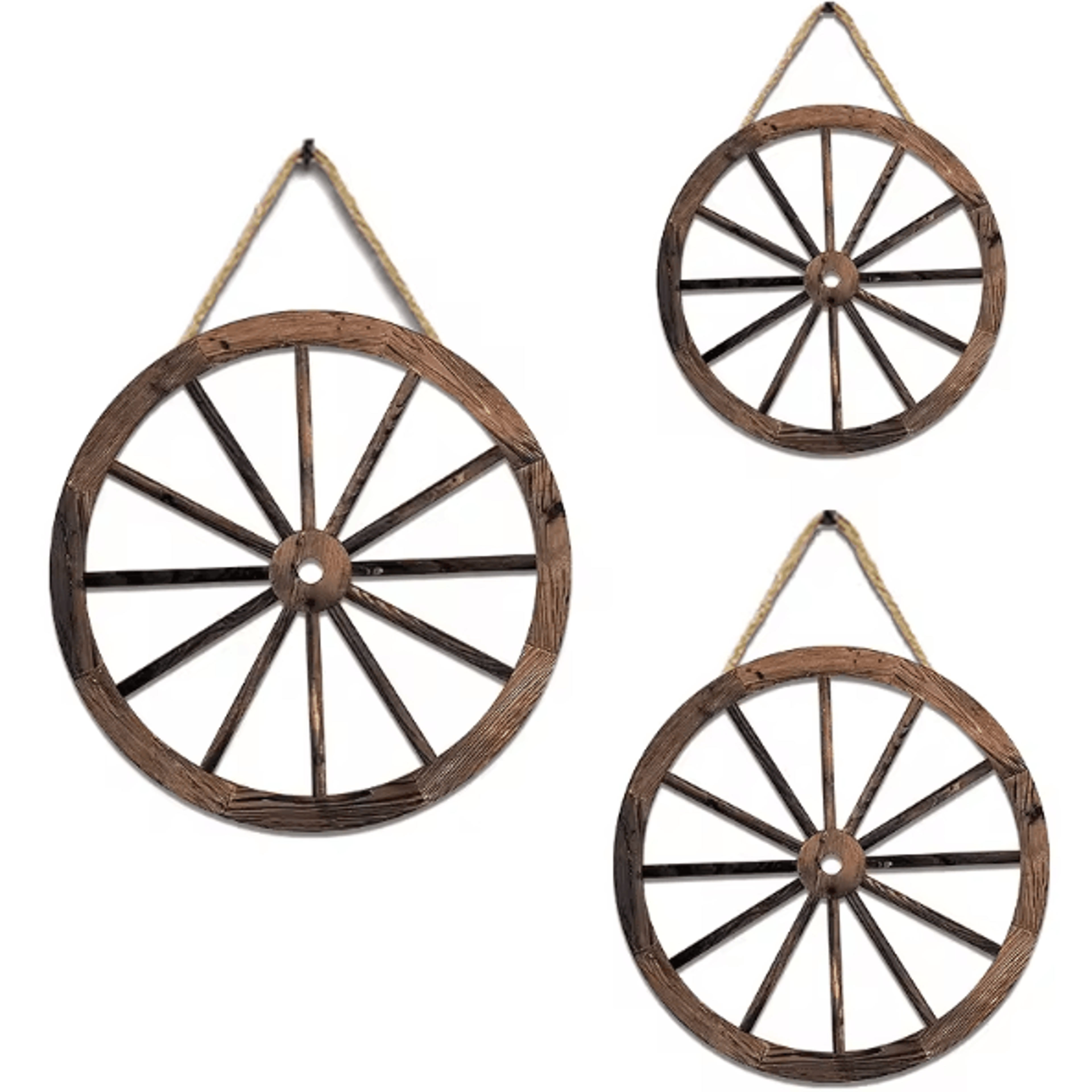 Vintage Rustic Wooden Wagon Wheel Wall Decor  Old Western Farmhouse Hanging Cartwheel 0