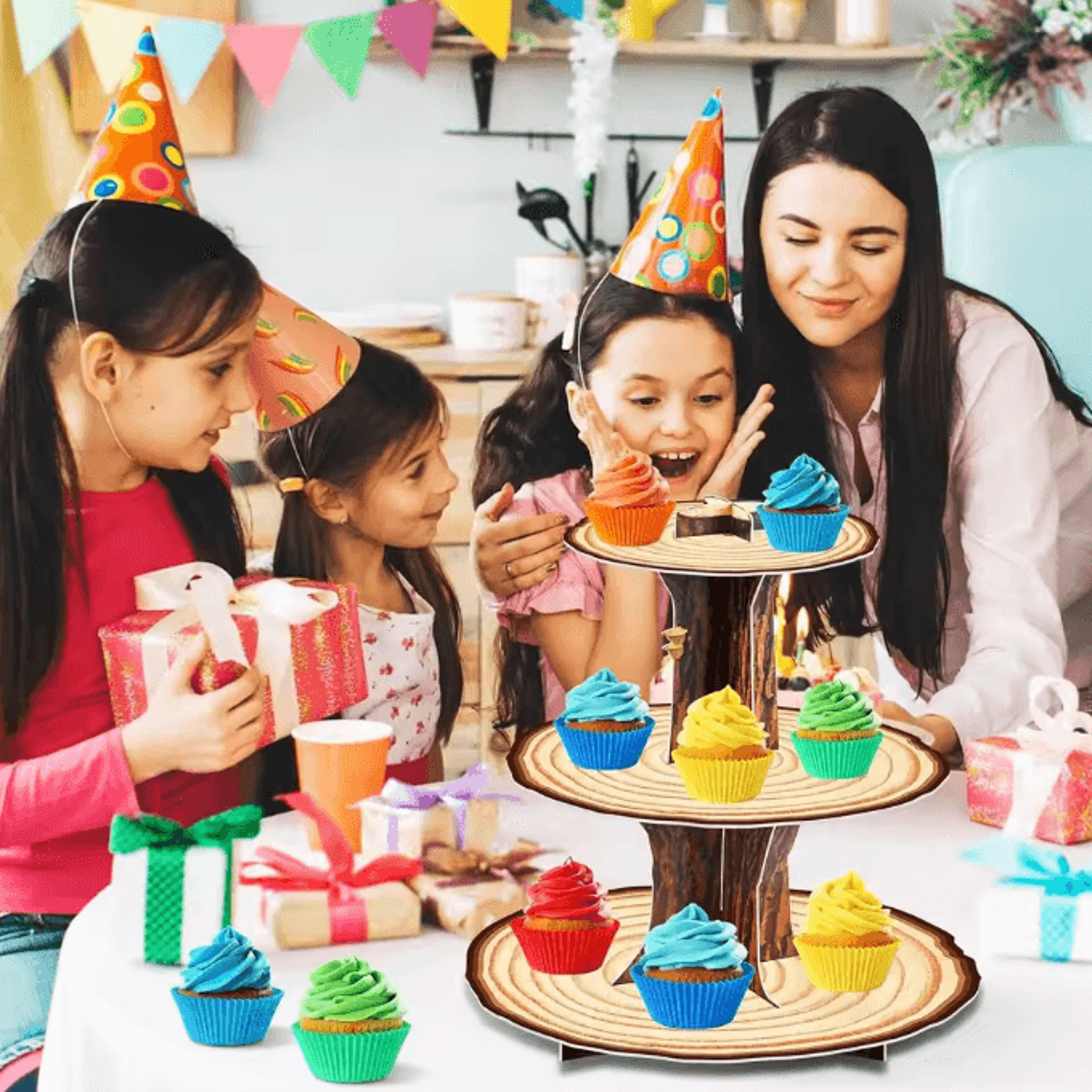 3Tier Wooden Cupcake Stand  Rustic Farmhouse Dessert Display For Parties  Baby Showers 4