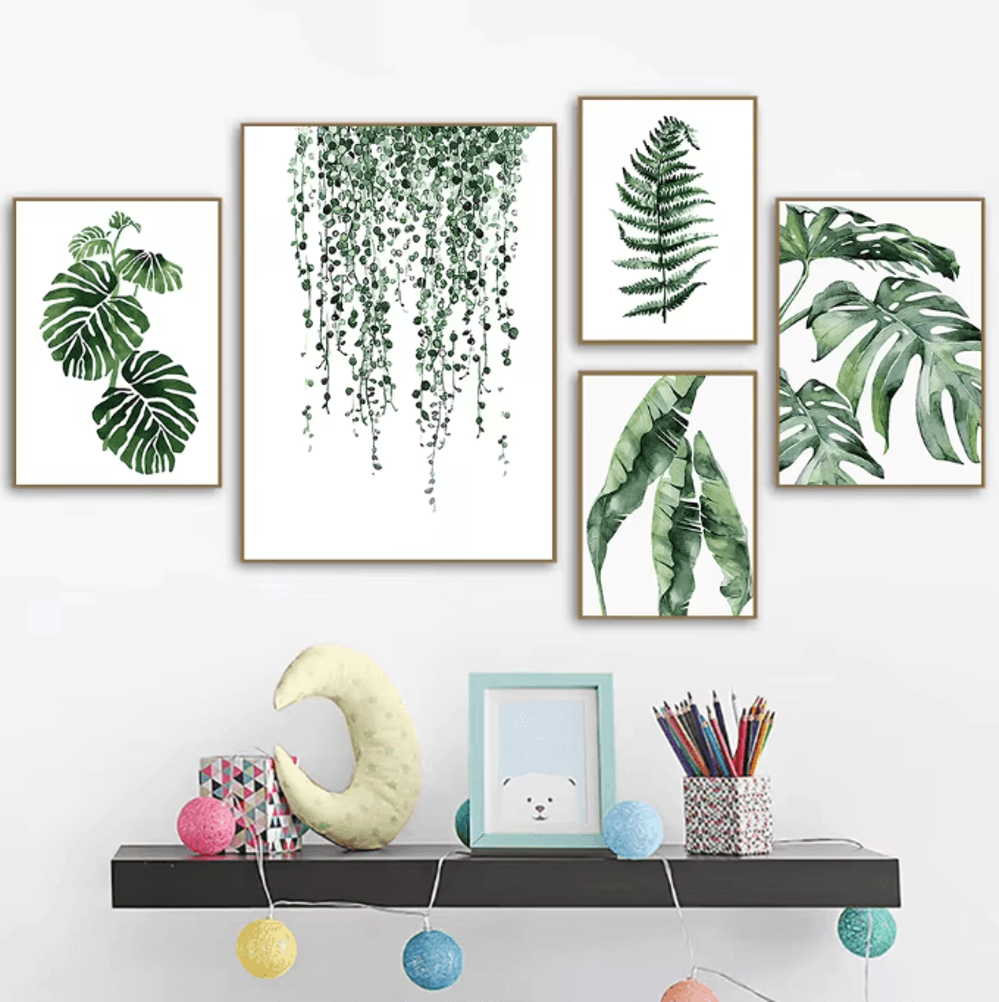 Nordic Green Botanical Canvas Wall Art  Monstera  Banana Leaf Minimalist Decor For Living Room  Bed 0