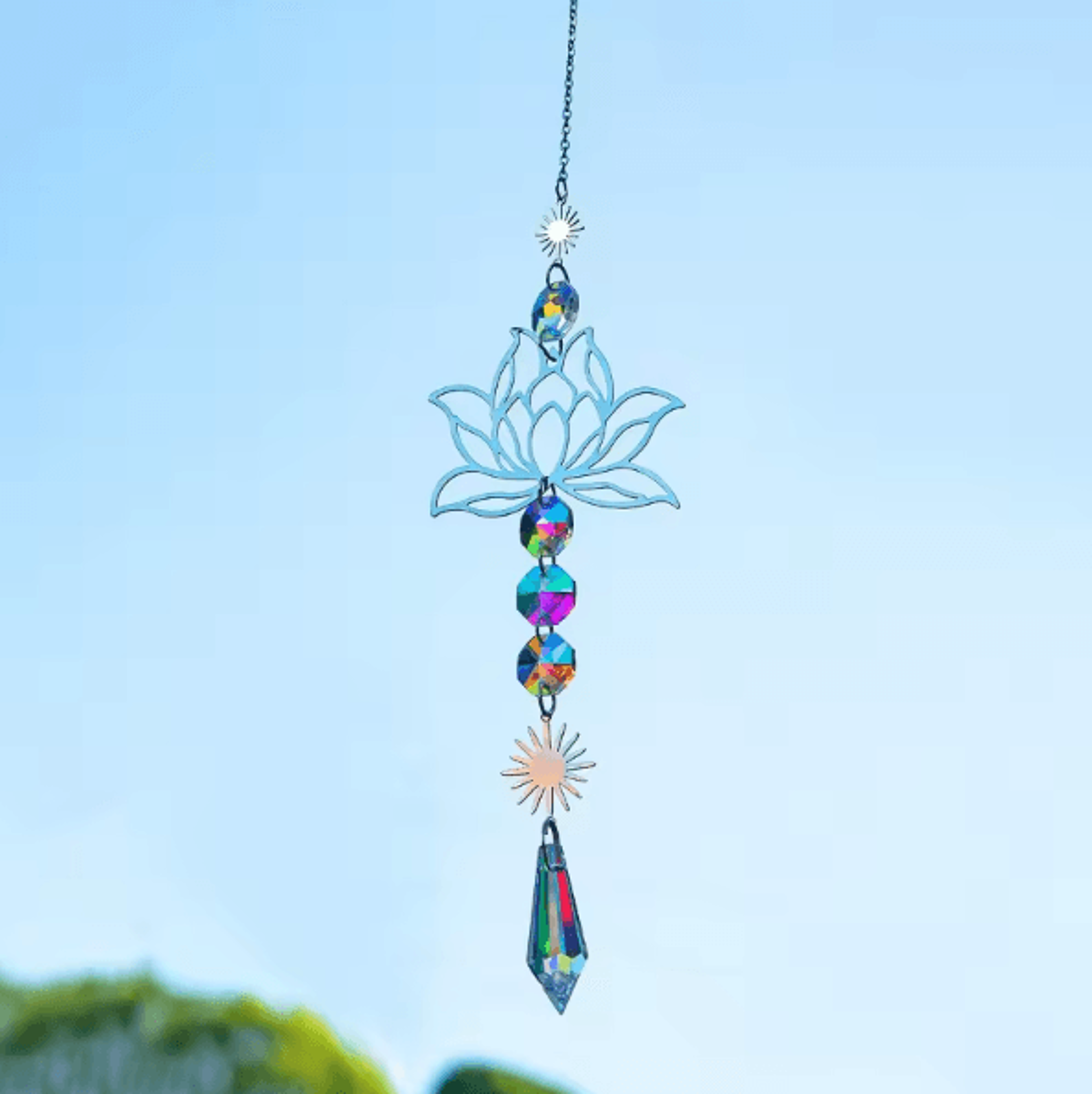 Metal Lotus Crystal Suncatcher Wind Chime  Handmade Hanging Charm For Home  Garden Decor 6