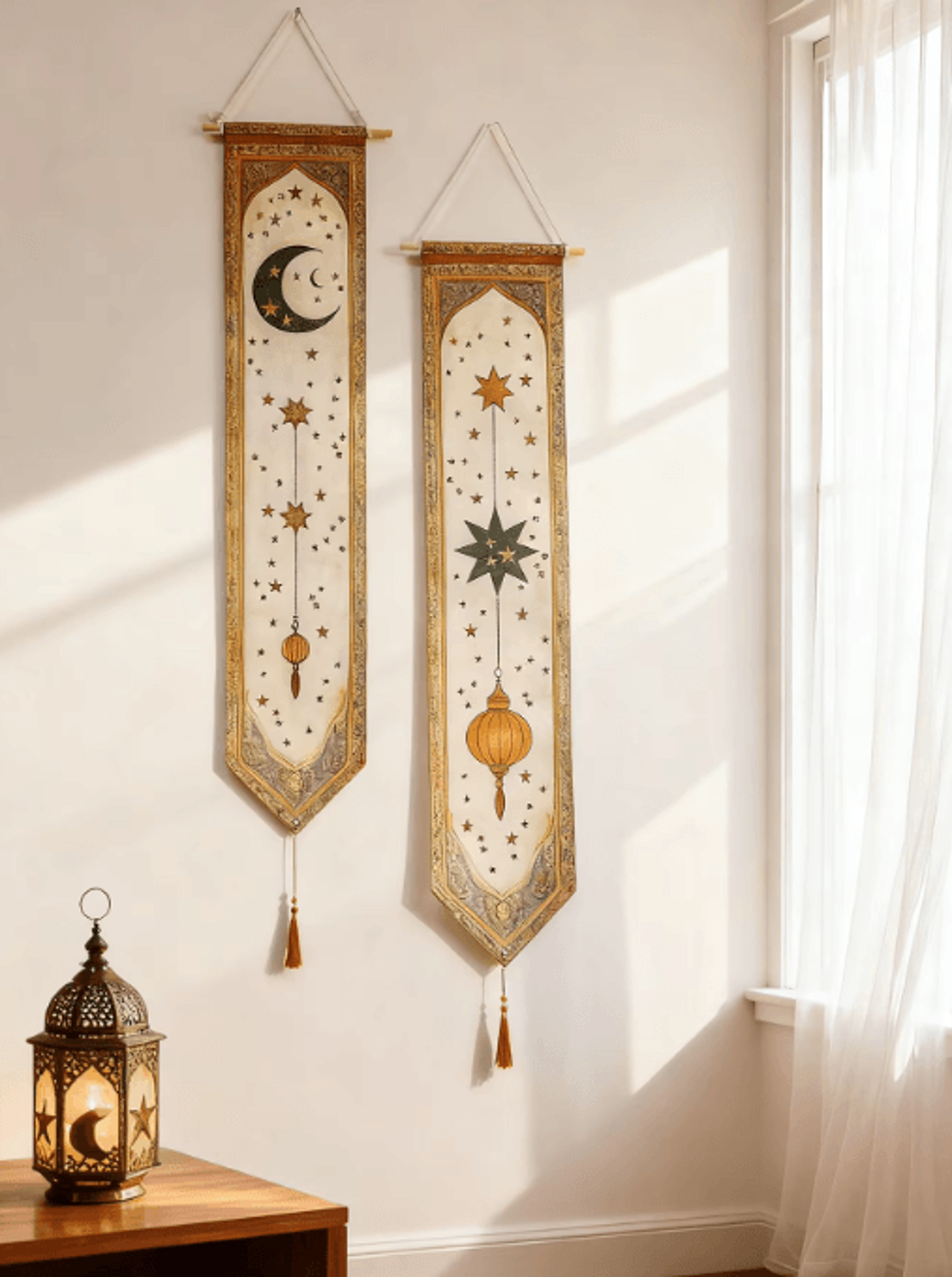 Islamic Ramadan Wall Banner Tapestry  Moon Star Lantern Eid Mubarak Decor For Home  Party 1