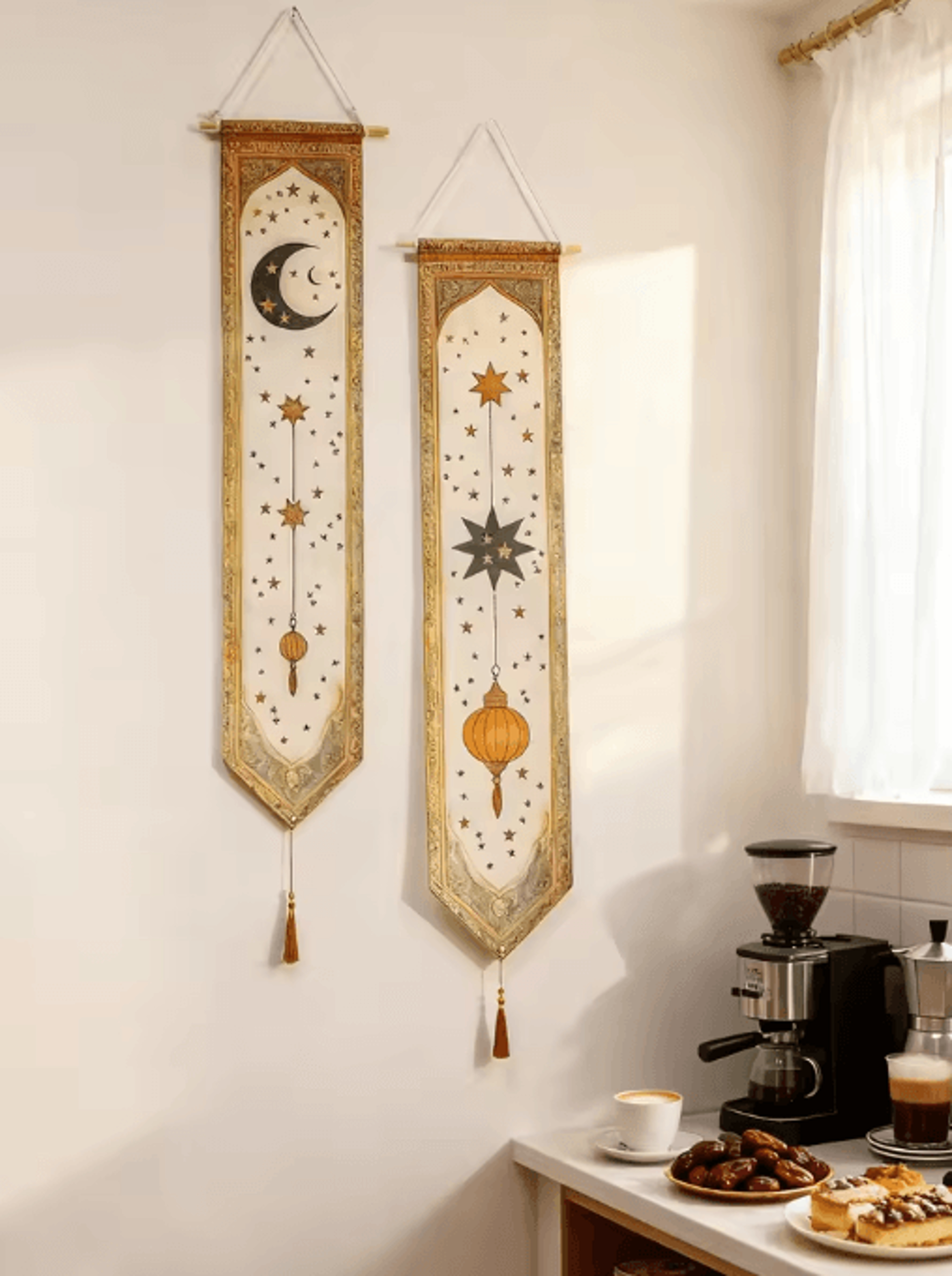 Islamic Ramadan Wall Banner Tapestry  Moon Star Lantern Eid Mubarak Decor For Home  Party 3