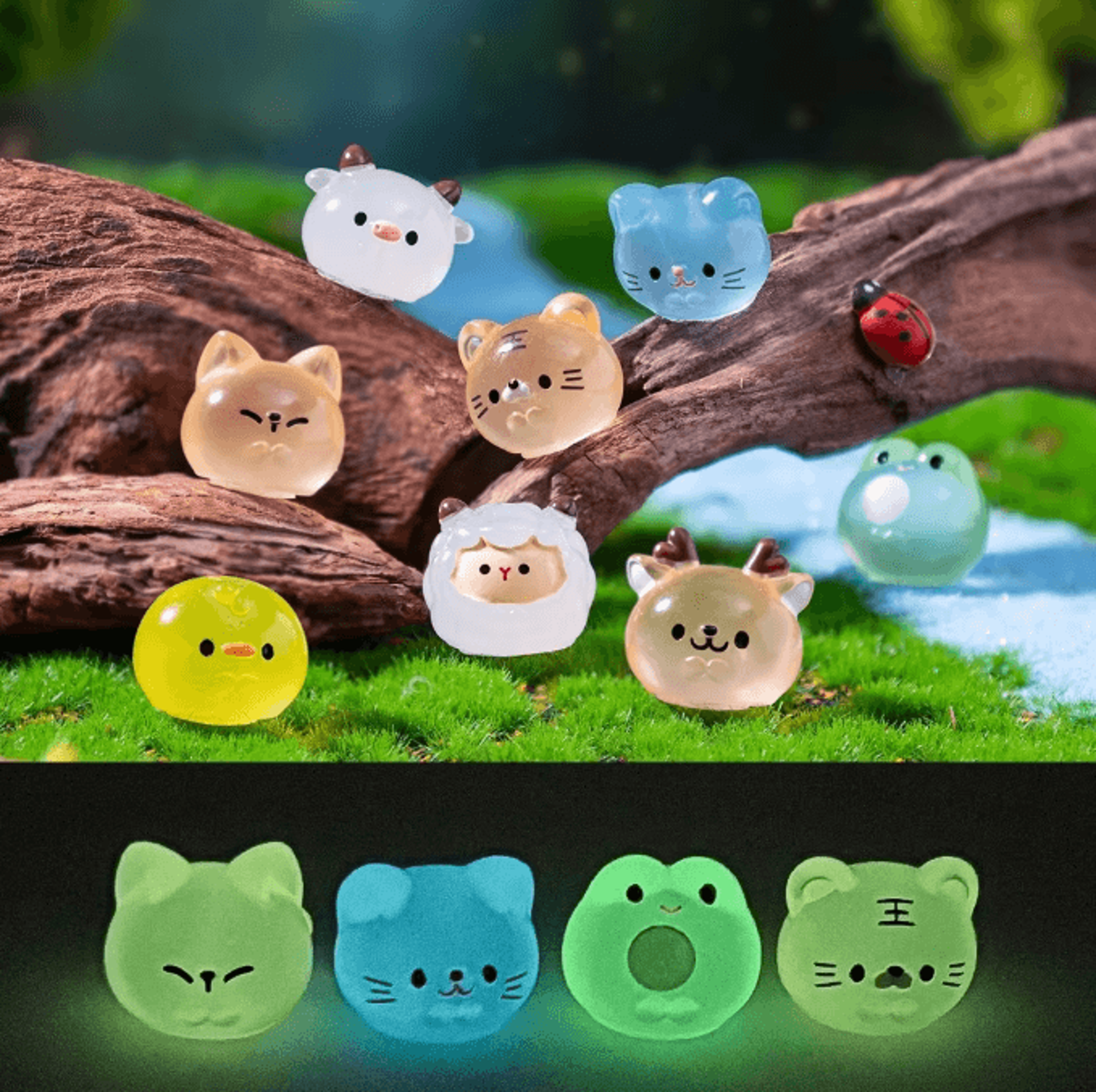 1224PCS GlowintheDark Mini Resin Animal Figurines  Fairy Garden Decor Set 0