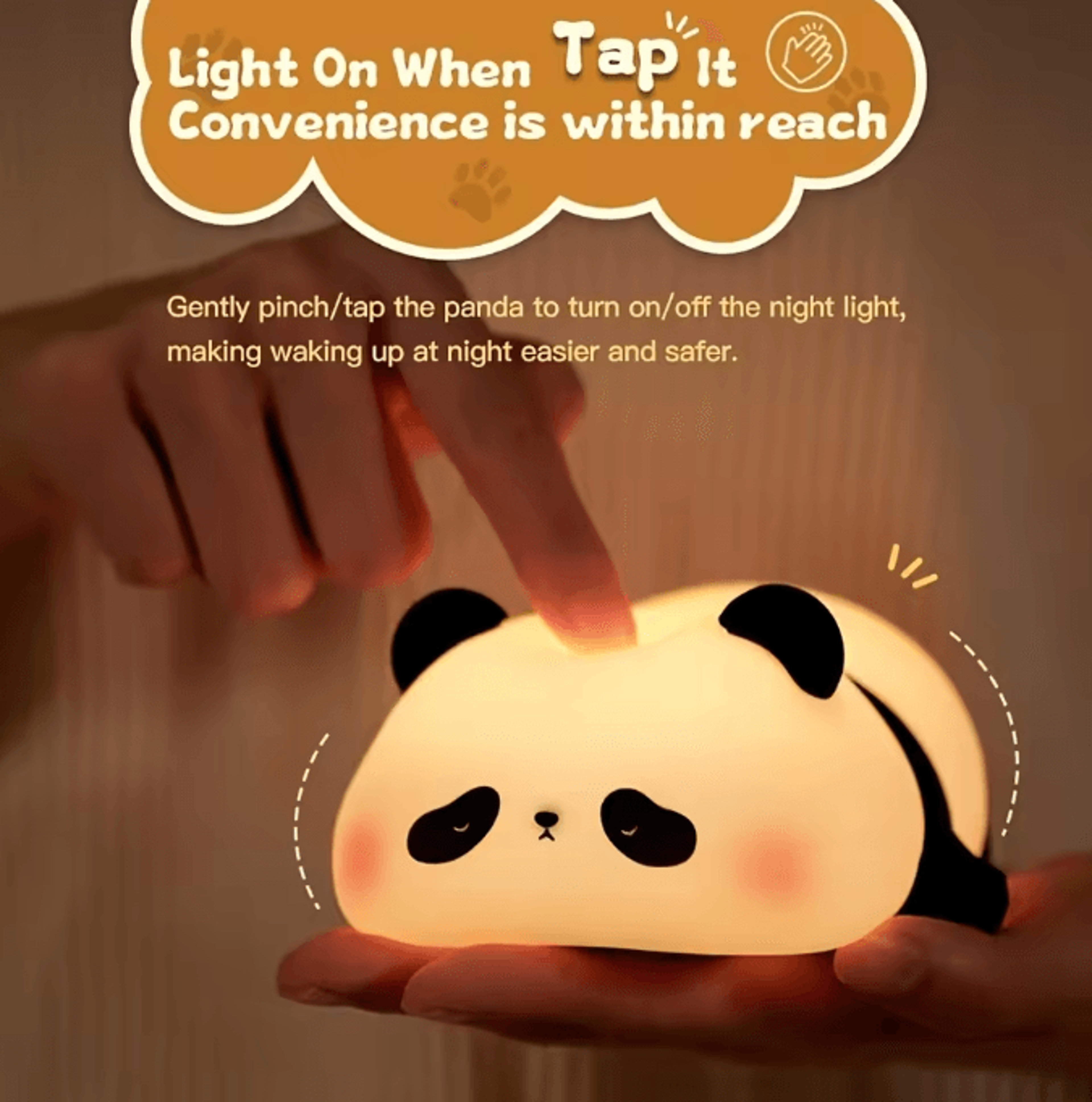 Cute Panda LED Night Light  USB Rechargeable Silicone Bedside Lamp 0