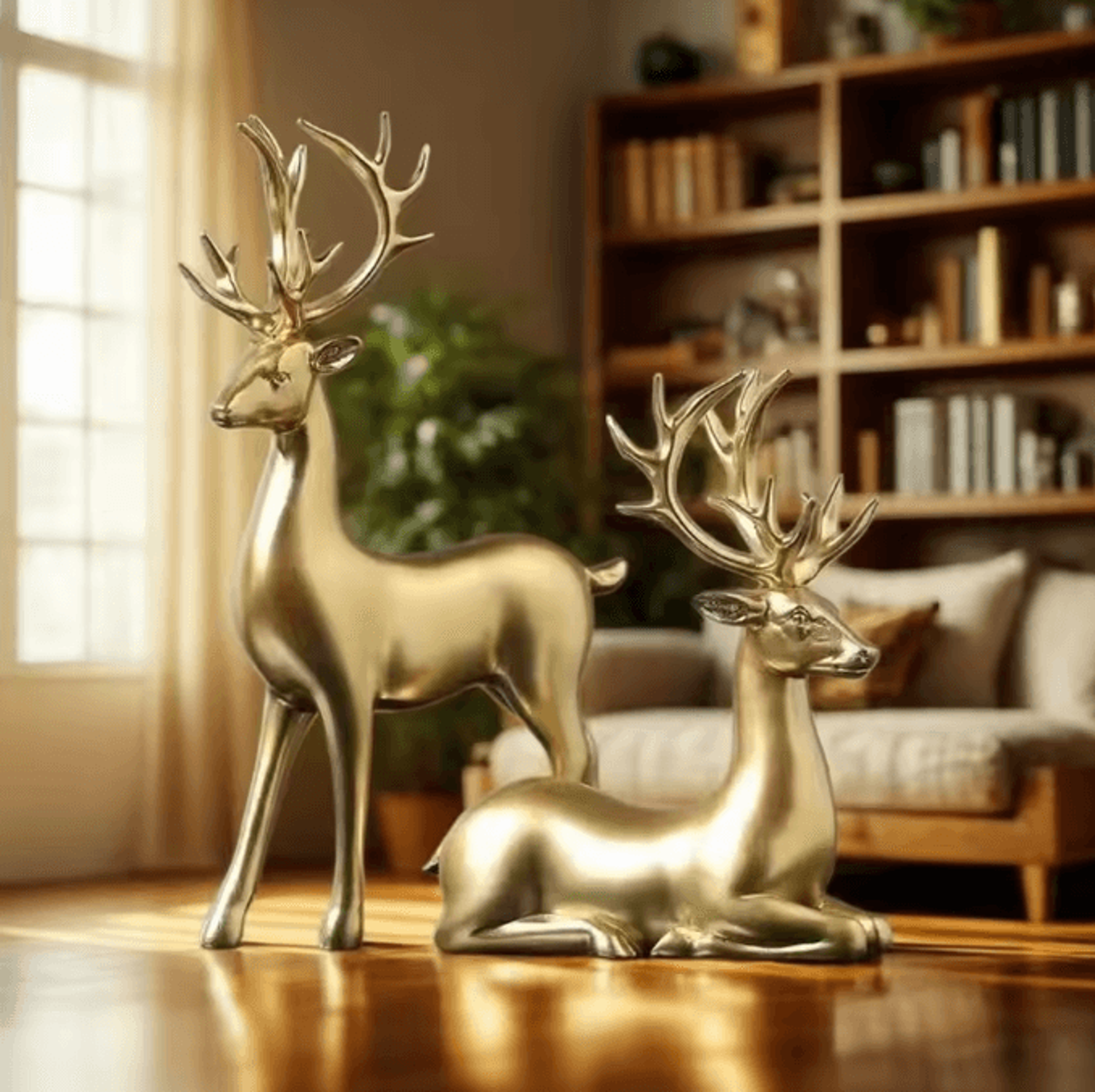 2PCS Gold Reindeer Christmas Table Decor  Elegant Elk Figurine Set 4
