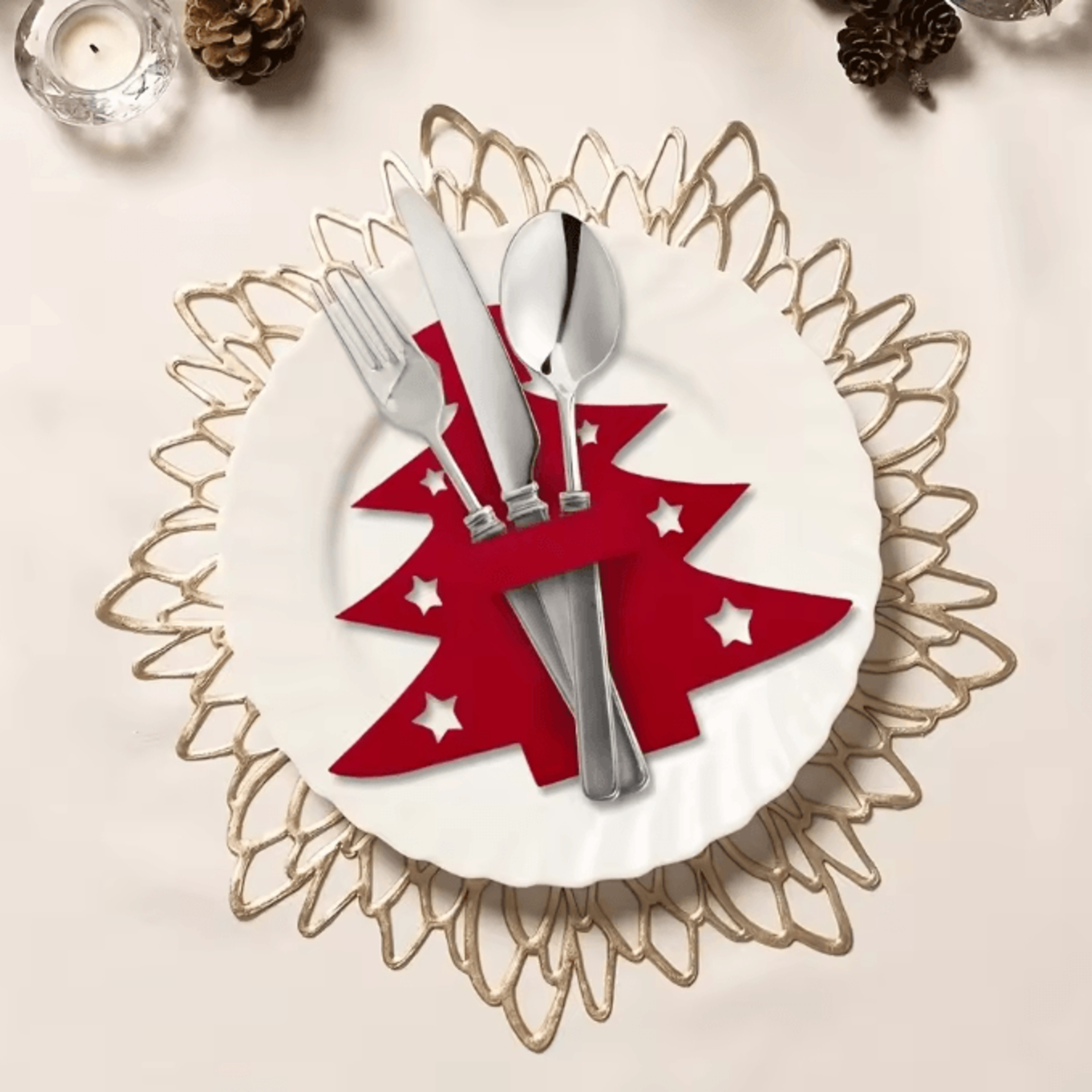 12PCS Christmas Tree Felt Placemats  Cutlery Holder Set  Festive Table Decor 2