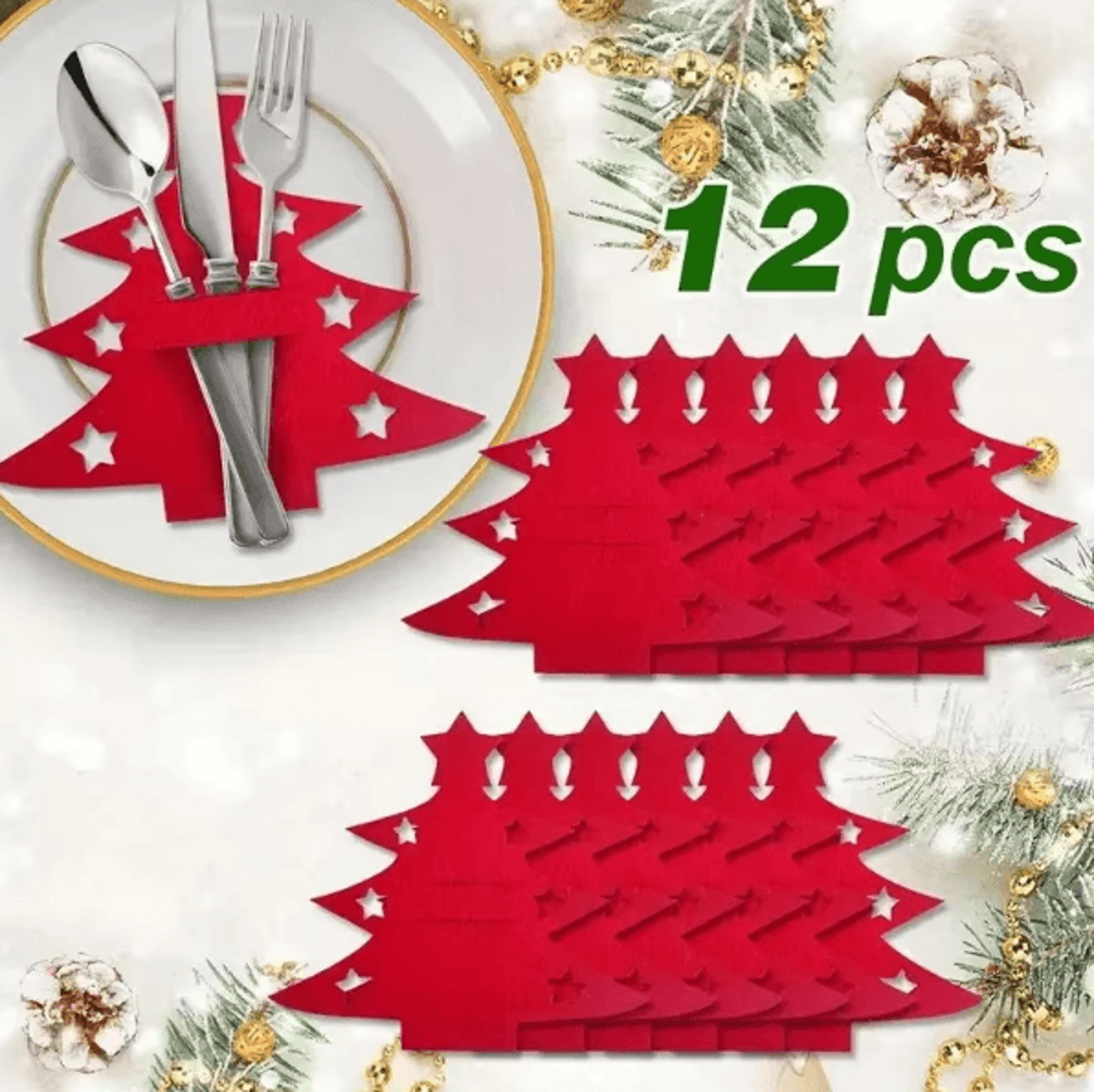 12PCS Christmas Tree Felt Placemats  Cutlery Holder Set  Festive Table Decor 3