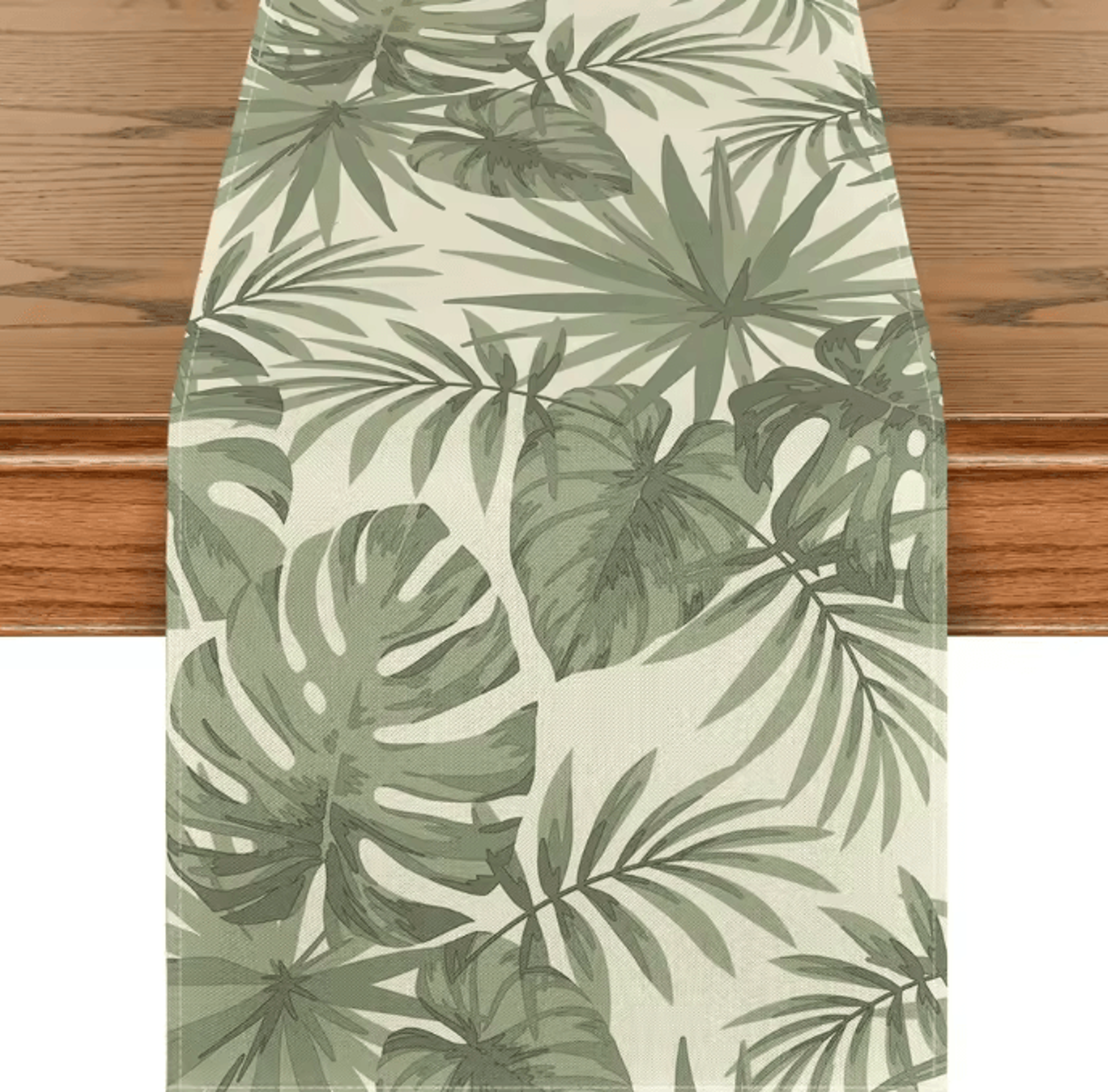 Summer Green Leaves Linen Table Runner  Botanical Farmhouse Dining Decor 4