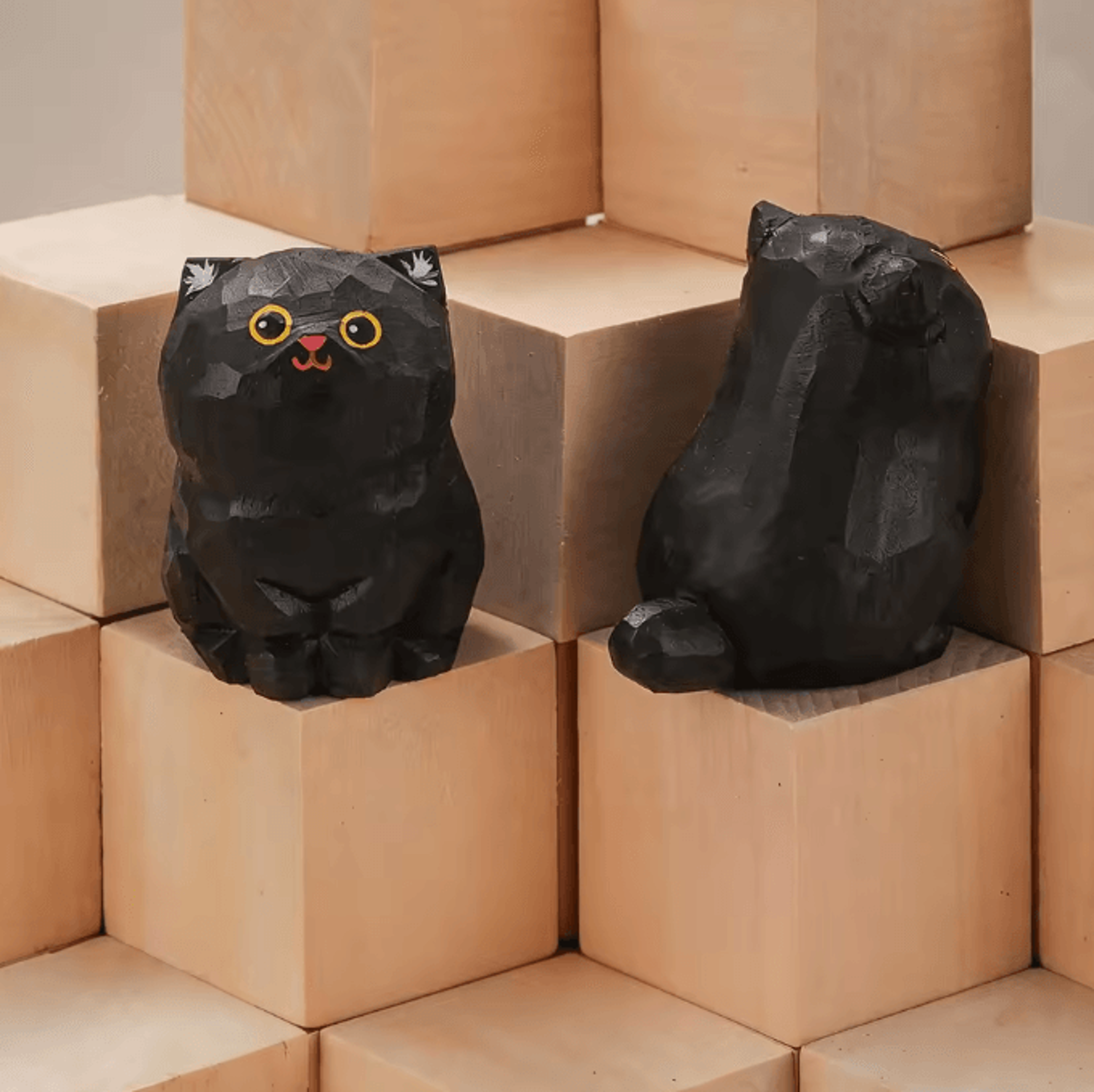Handcrafted Wooden Cat Figurine  Cute Kitten Desk  Home Decor 12