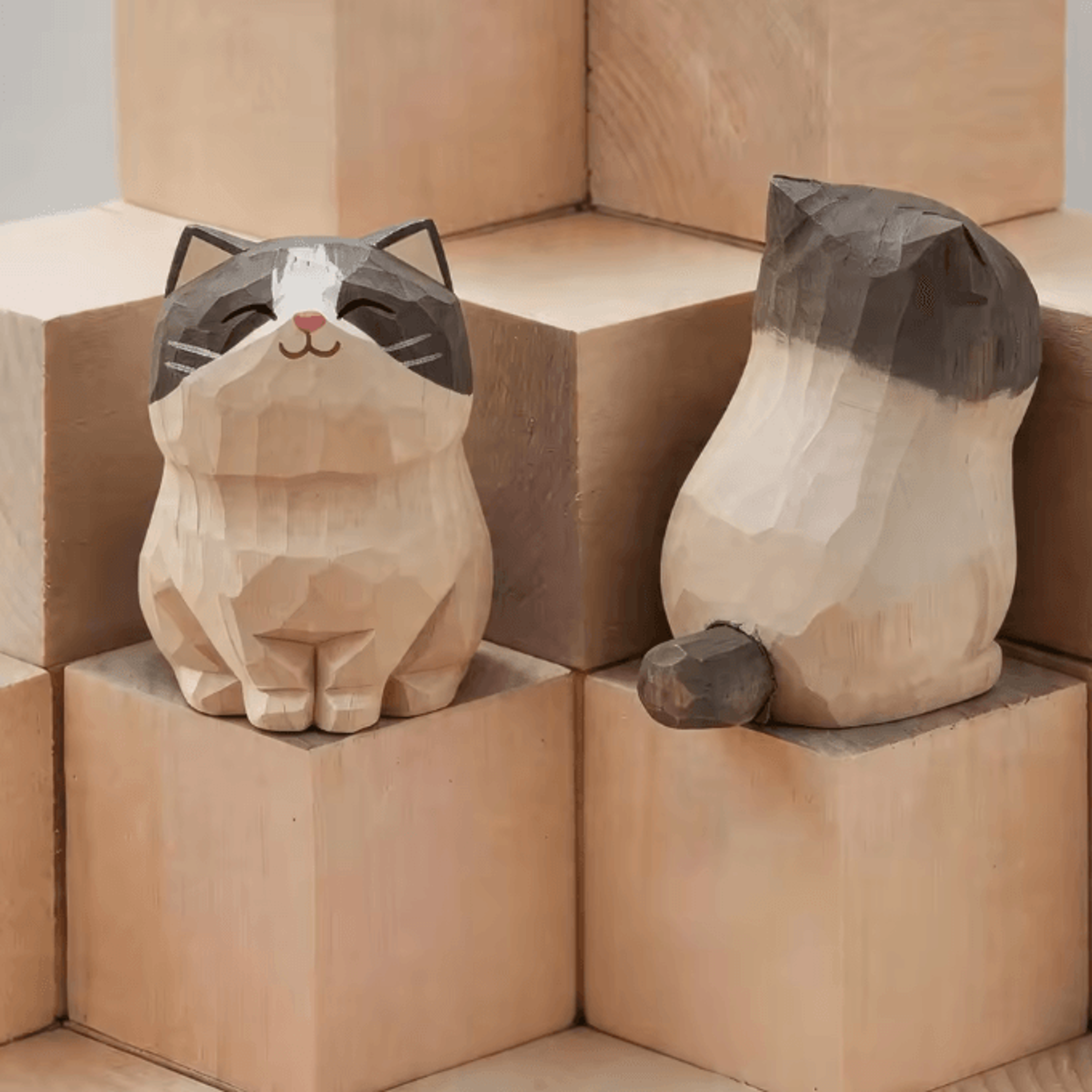 Handcrafted Wooden Cat Figurine  Cute Kitten Desk  Home Decor 13