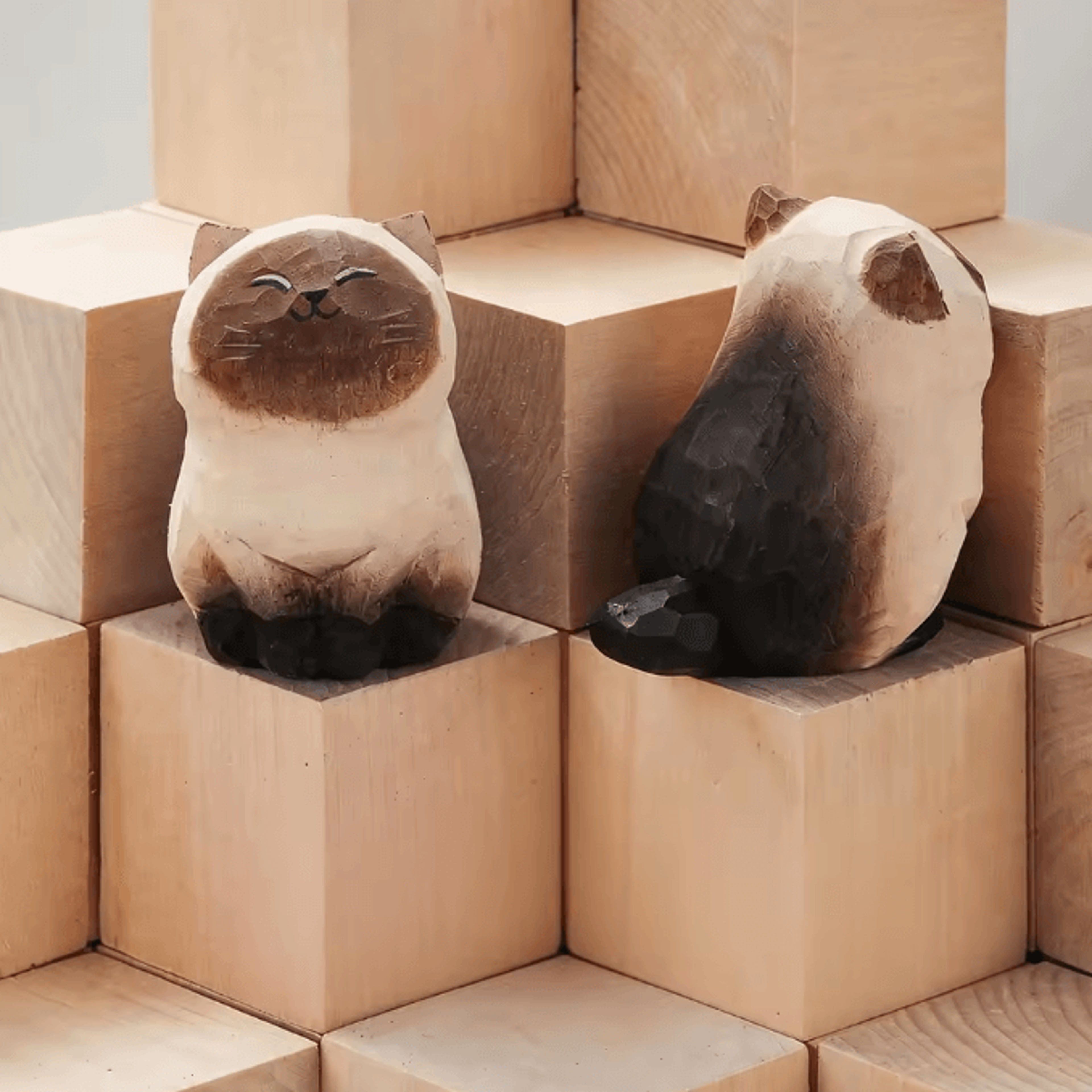 Handcrafted Wooden Cat Figurine  Cute Kitten Desk  Home Decor 2
