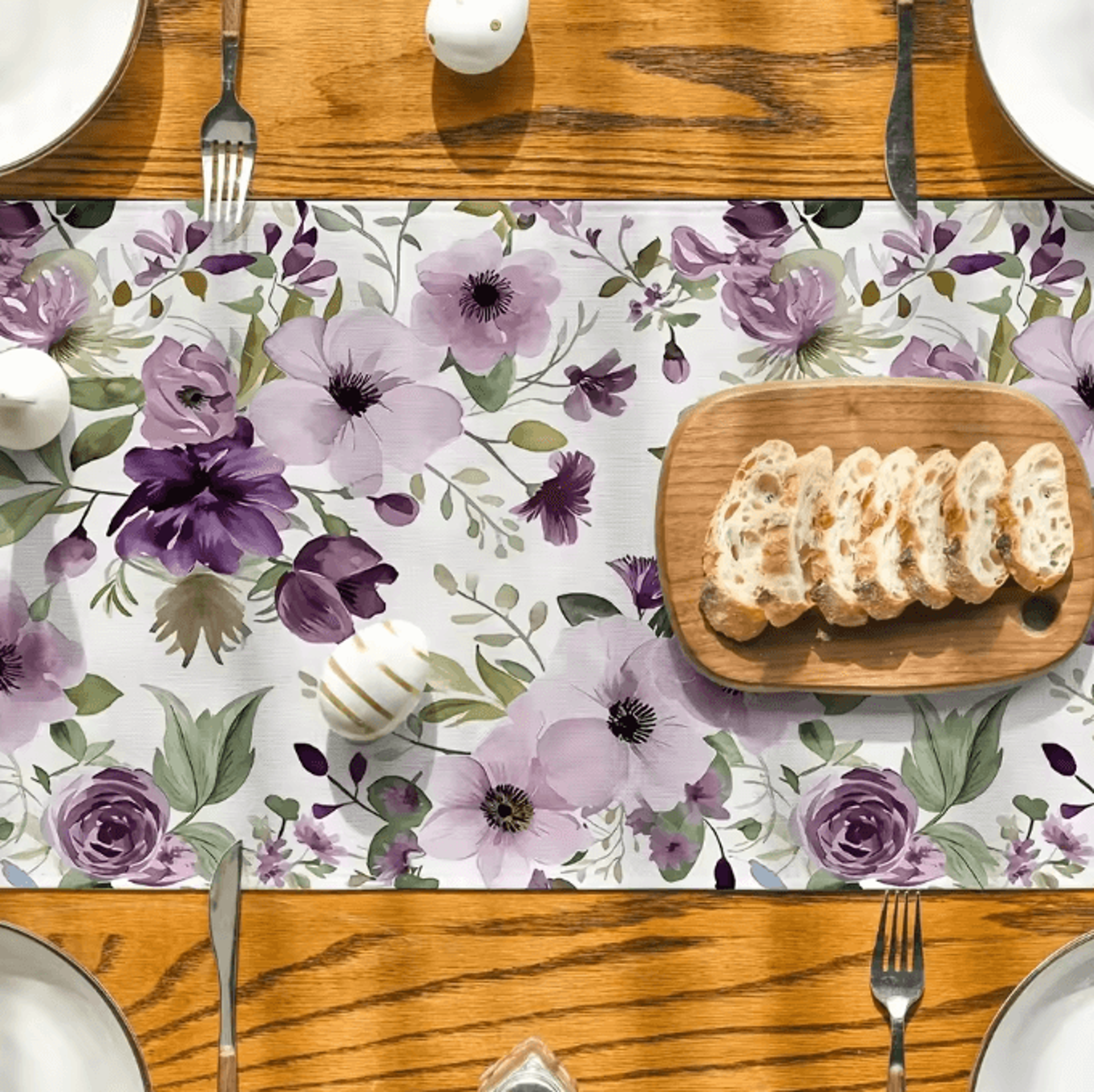Watercolor Floral Green Linen Table Runner  Botanical Dining  Wedding Decor 2
