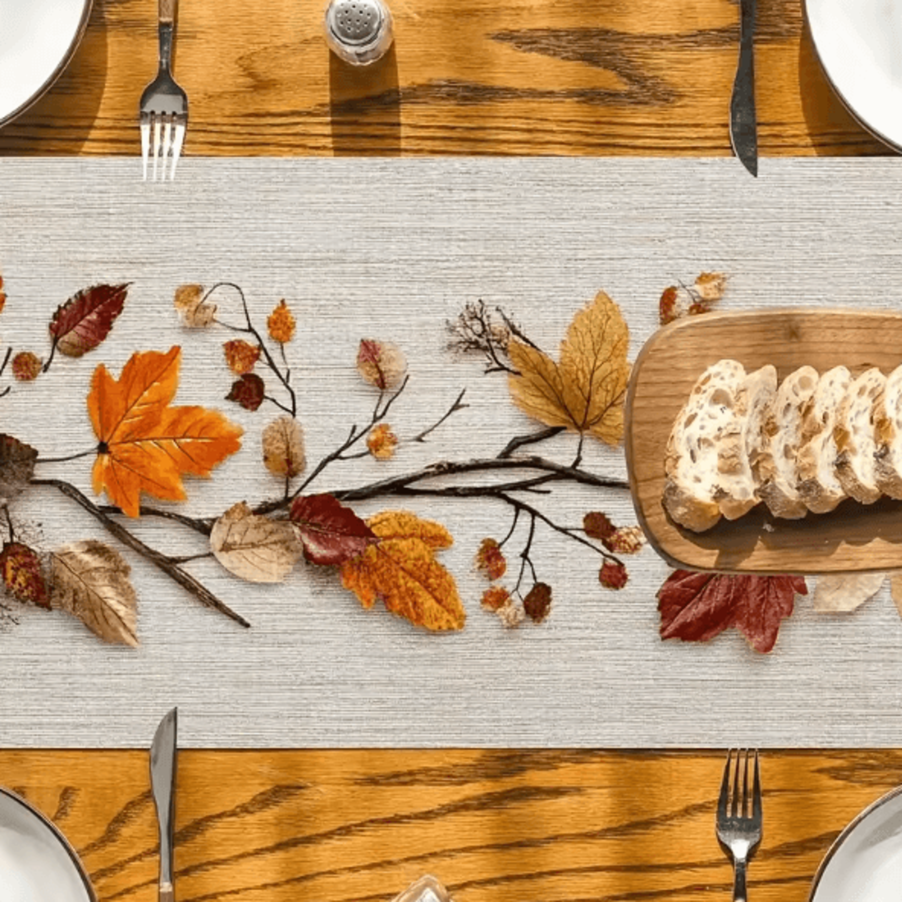 Autumn Fallen Leaf Linen Table Runner  Natural Botanical Dining Decor 3