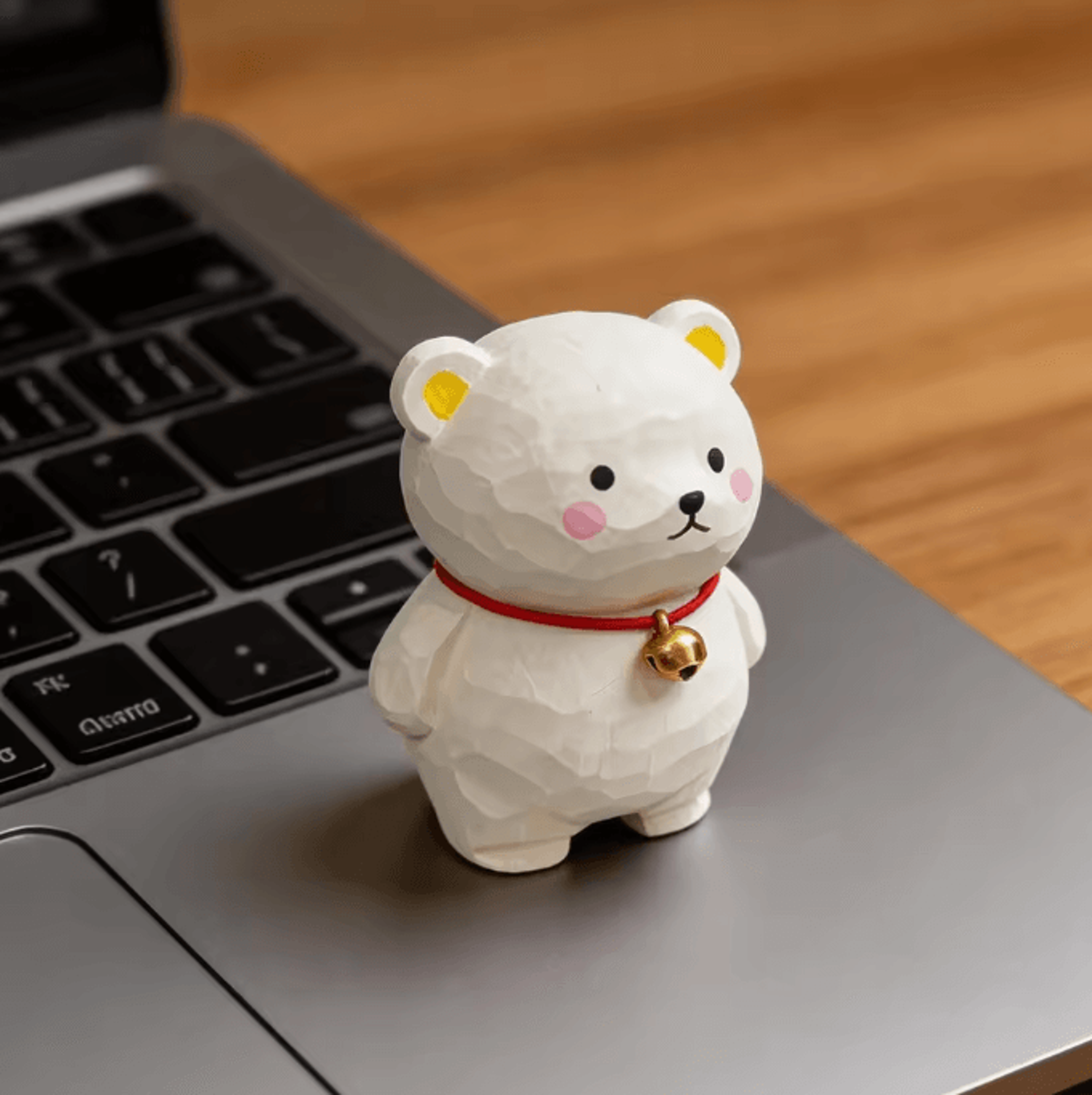 HandCarved Wooden Bear Figurine With Bell  Cute Rustic Desk Decor 5