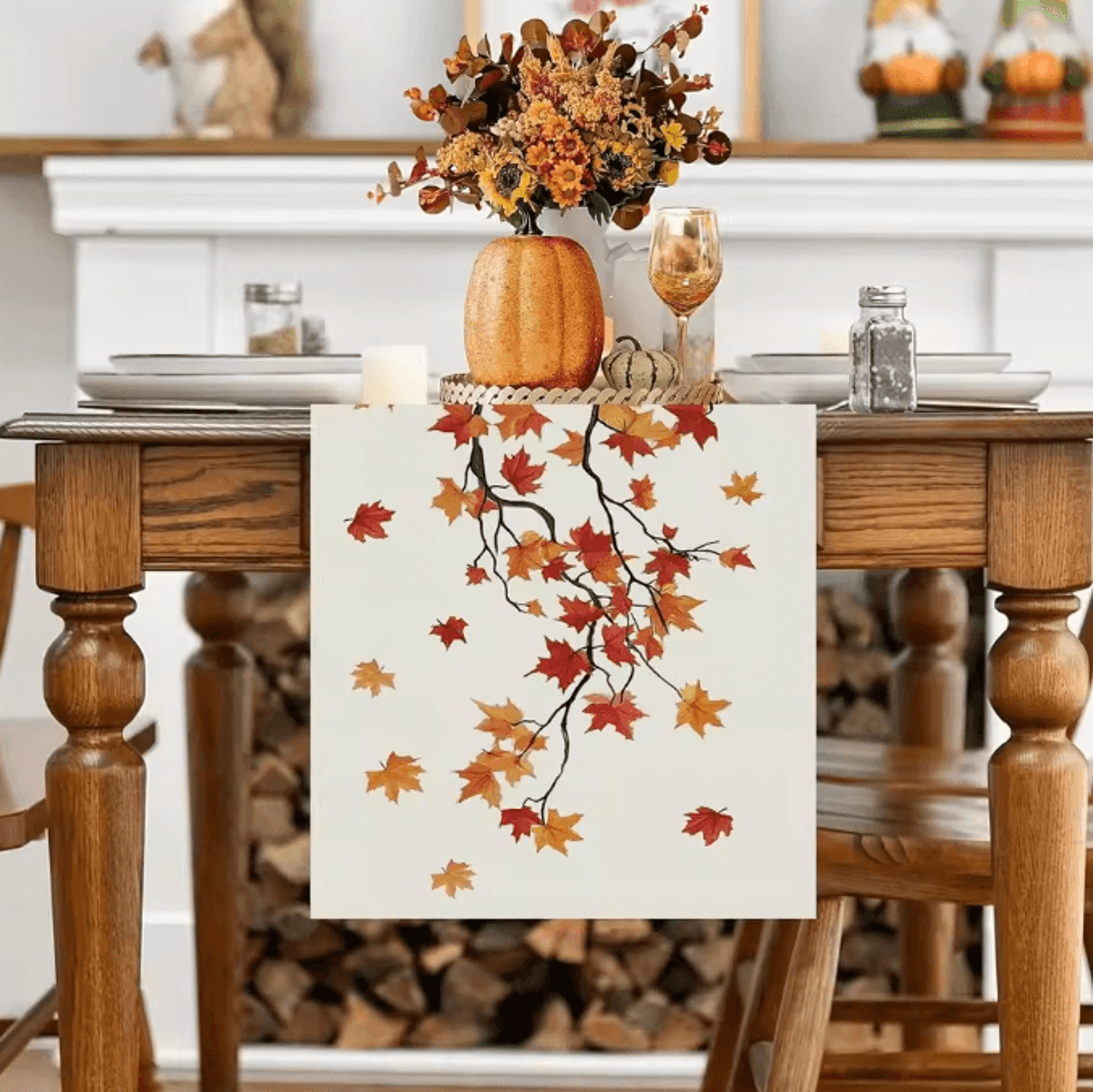 Maple Leaf Autumn Burlap Table Runner  Farmhouse Fall Dining Decor 1