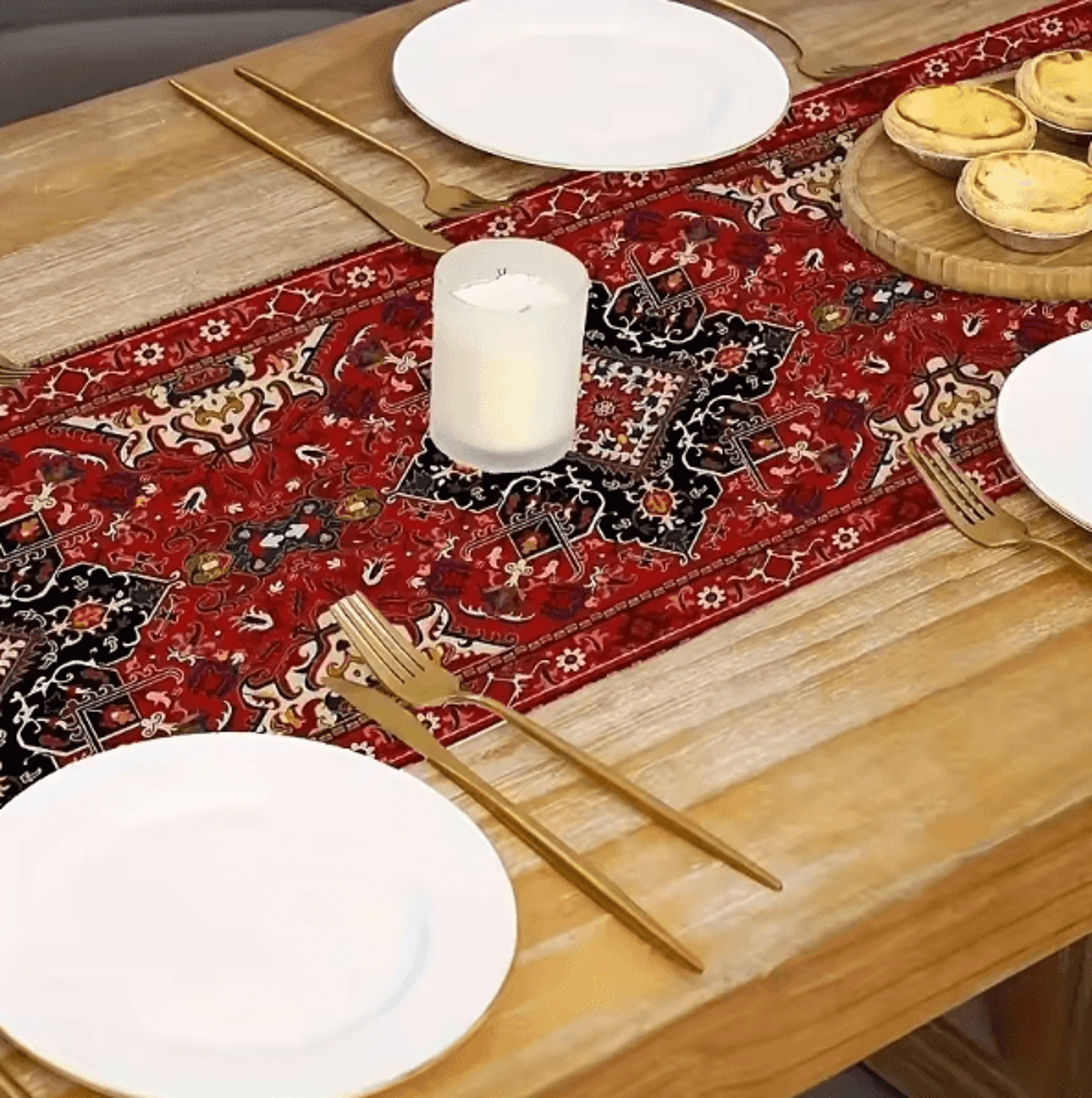 Bohemian Red Persian Stripe Table Runner  Vintage Ethnic Dining Decor 2