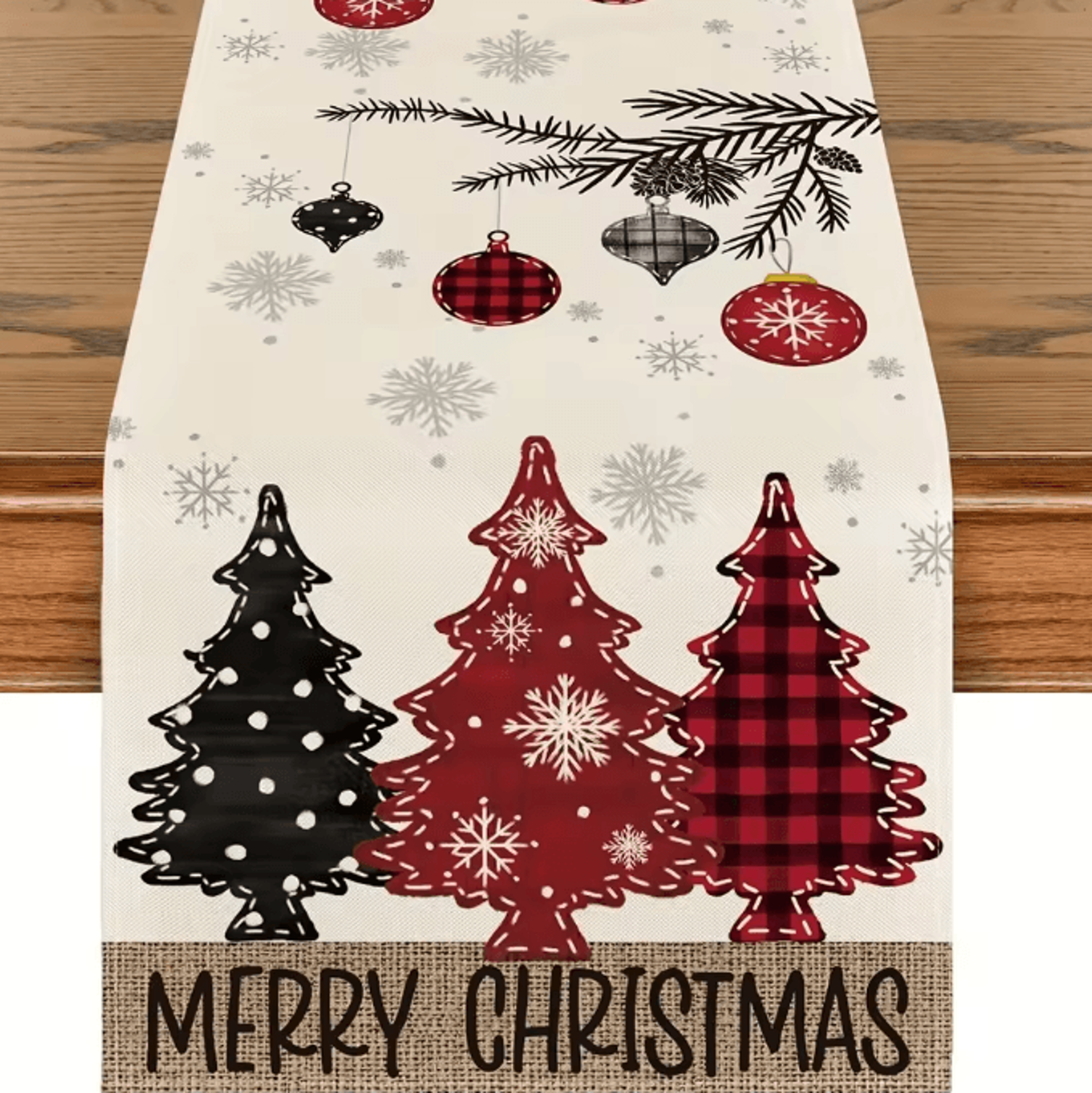 Retro Plaid Christmas Tree Table Runner  Festive Holiday Dining Decor 7