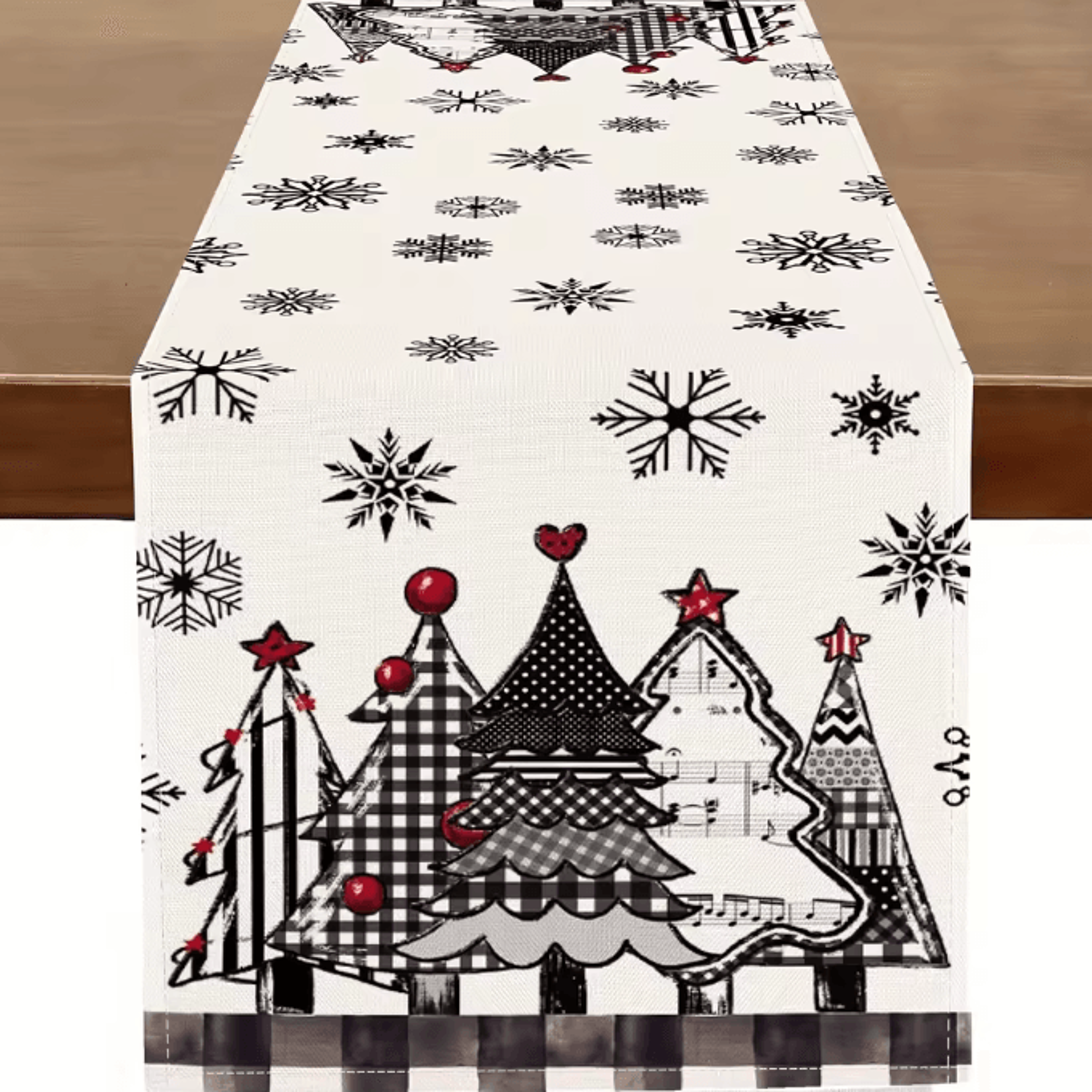 Retro Plaid Christmas Tree Table Runner  Festive Holiday Dining Decor 8