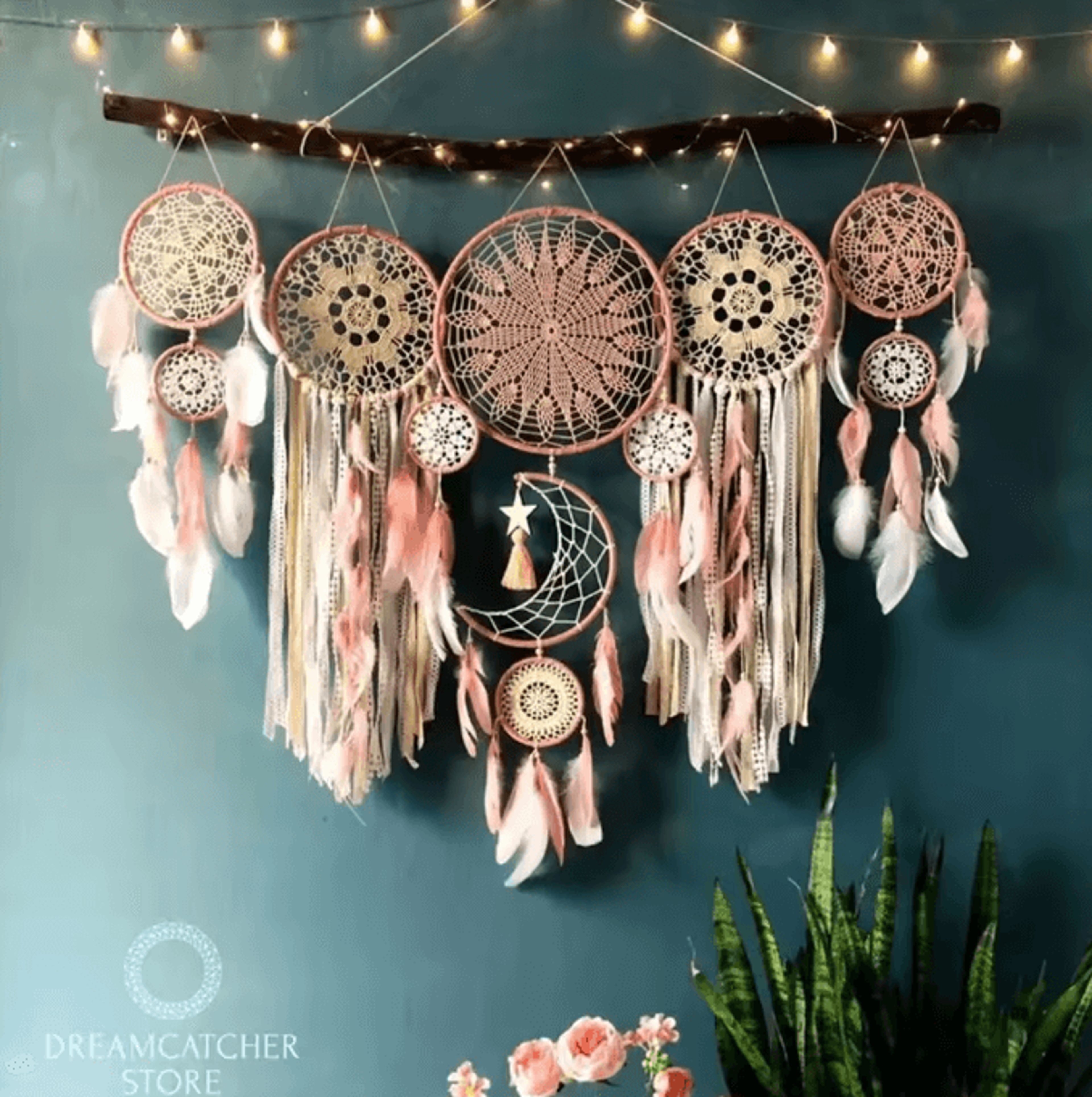 Boho Macrame Dream Catcher Set  Moon Wall Hanging Home Decor 6