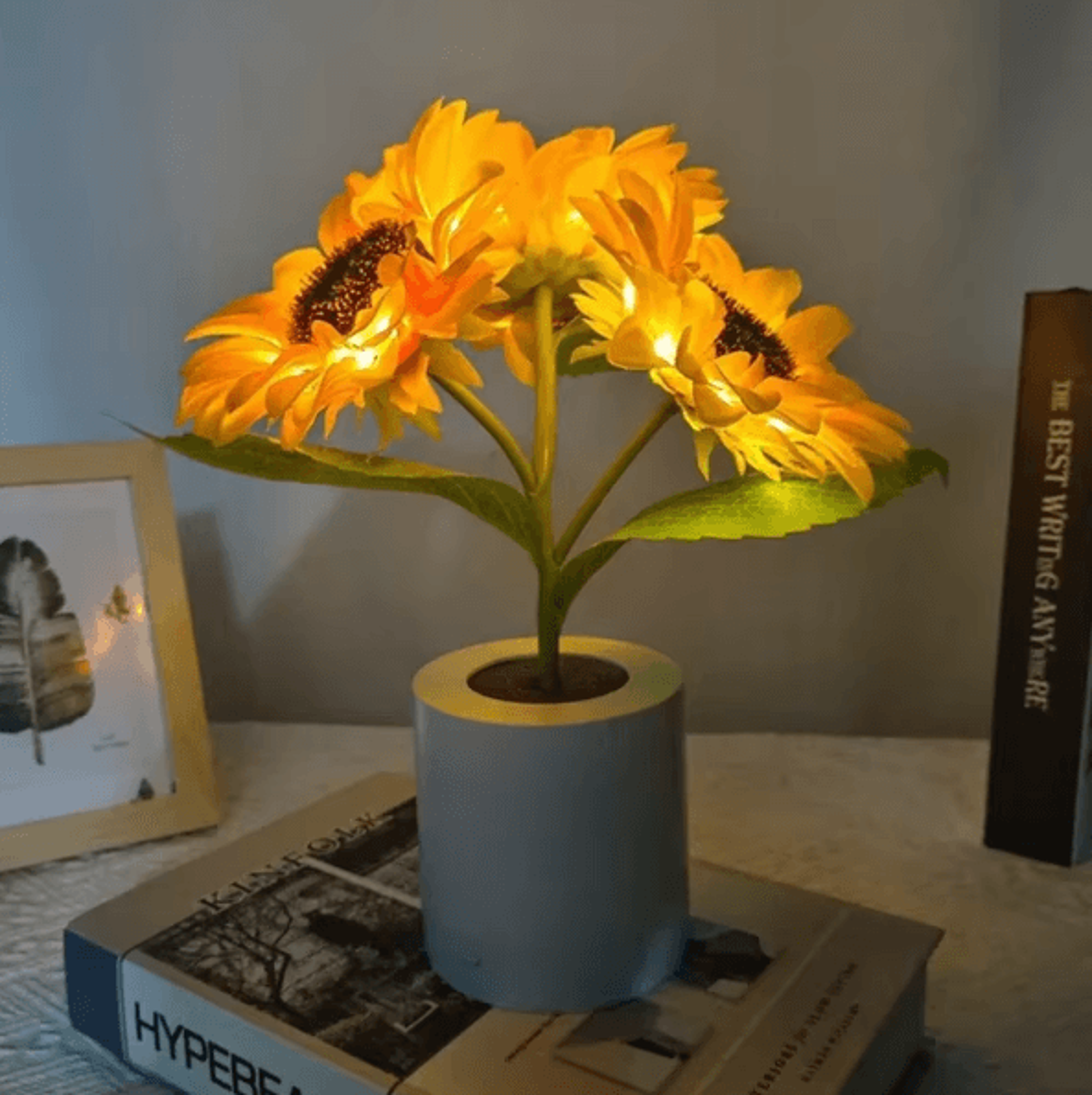 Rechargeable Sunflower LED Night Lamp  3Light Bedside Floral Table Decor 0