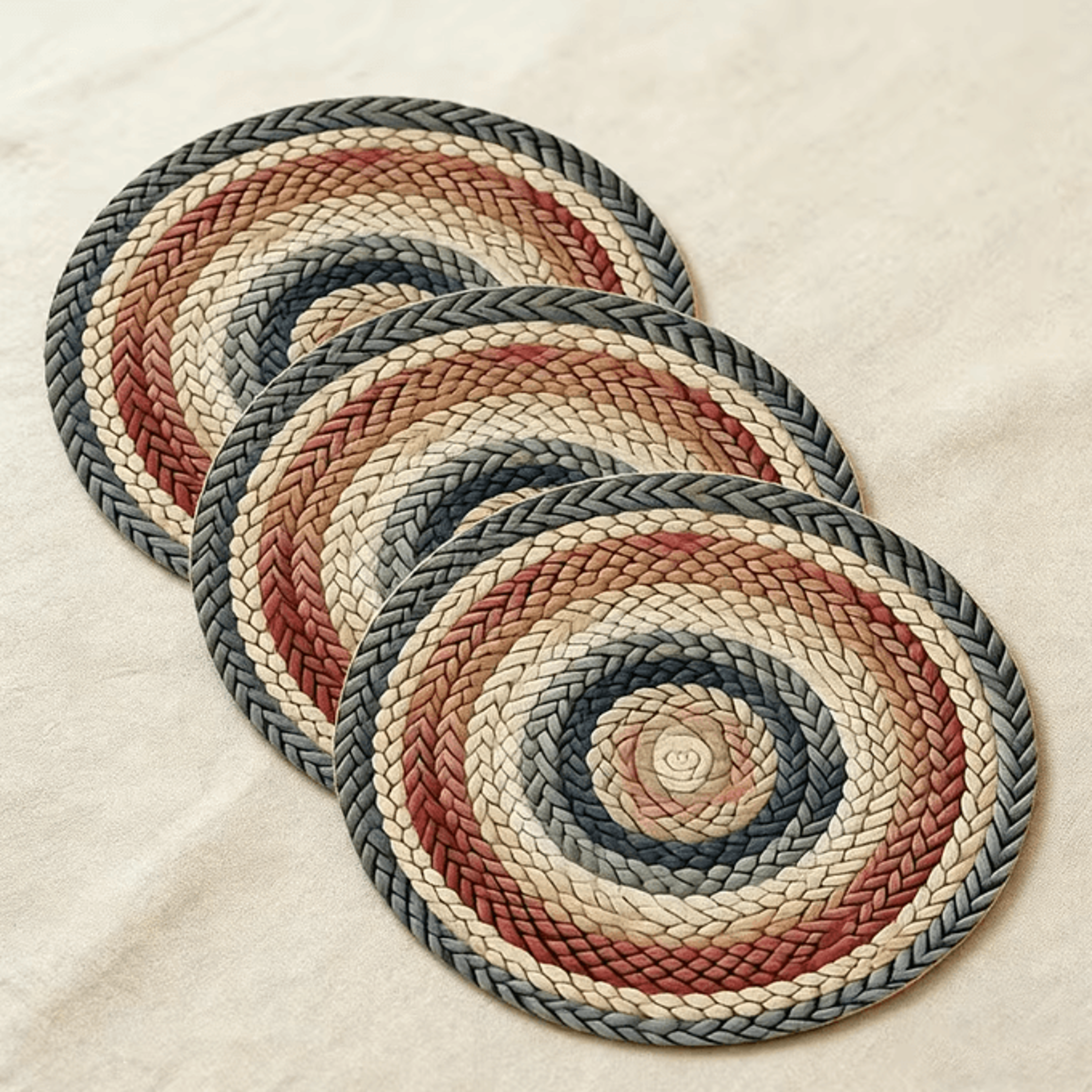Retro Beige Boho Round Placemats Set  4PCS Woven Table Decor 4