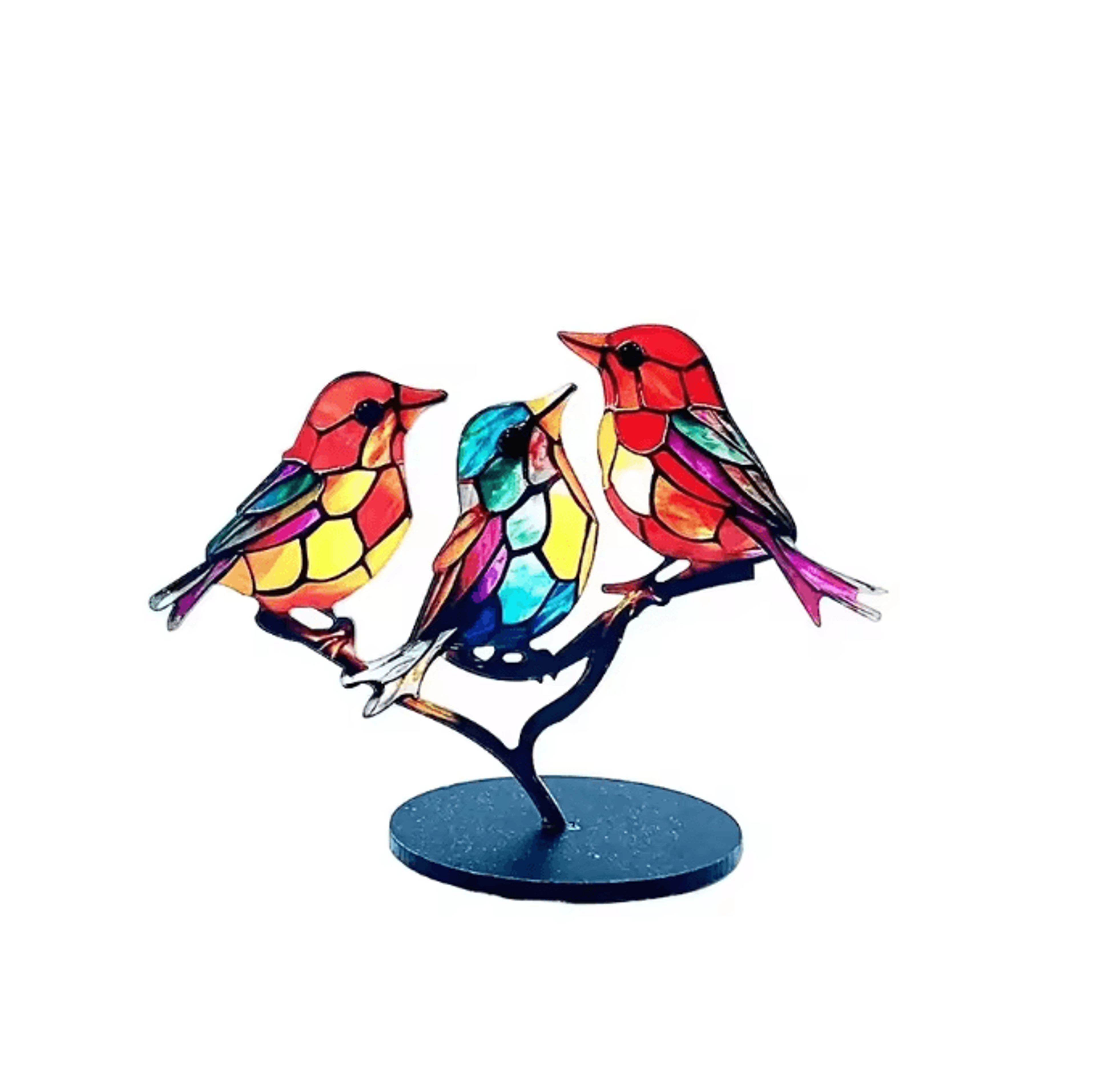 Multicolor Acrylic Birds On Branch Ornament  Stained Glass Style Desktop Decor 6