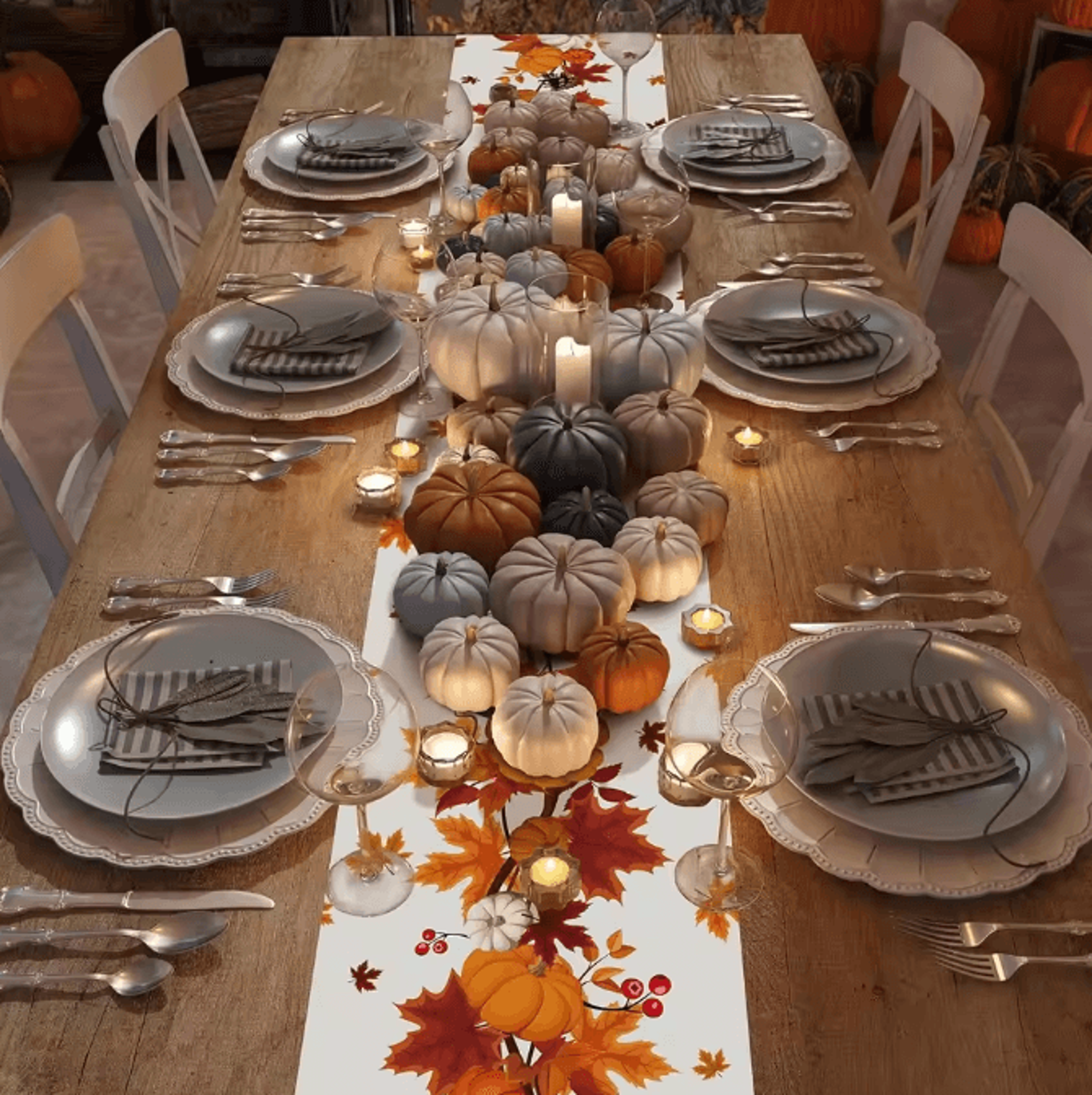 Thanksgiving Pumpkin Maple Leaf Table Runner  Autumn Harvest Linen Decor For Dining  Kitchen 3