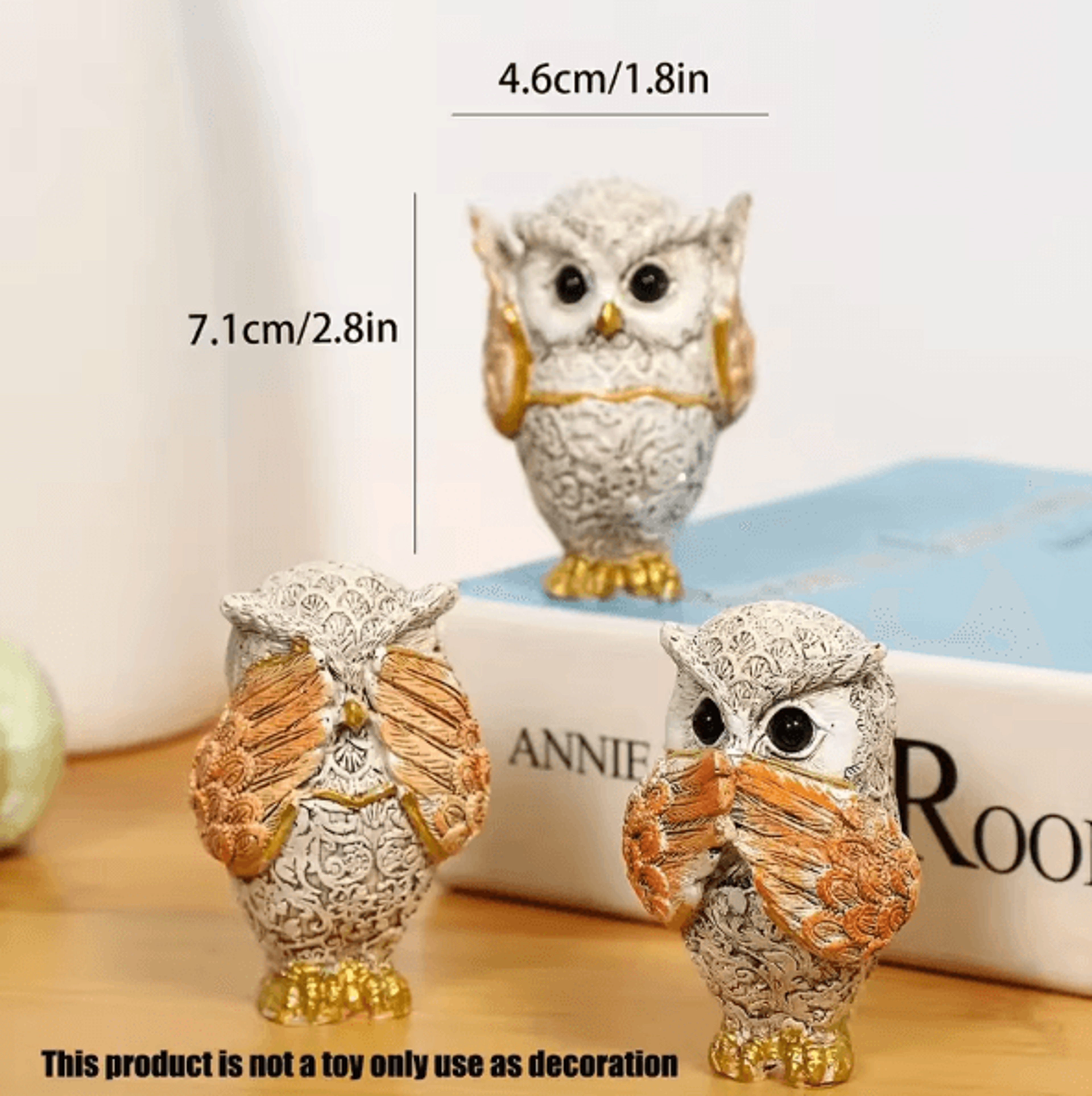 3Piece Resin Owl Statue Set  Cute Decorative Owl Figurines For Home  Desk Decor 5