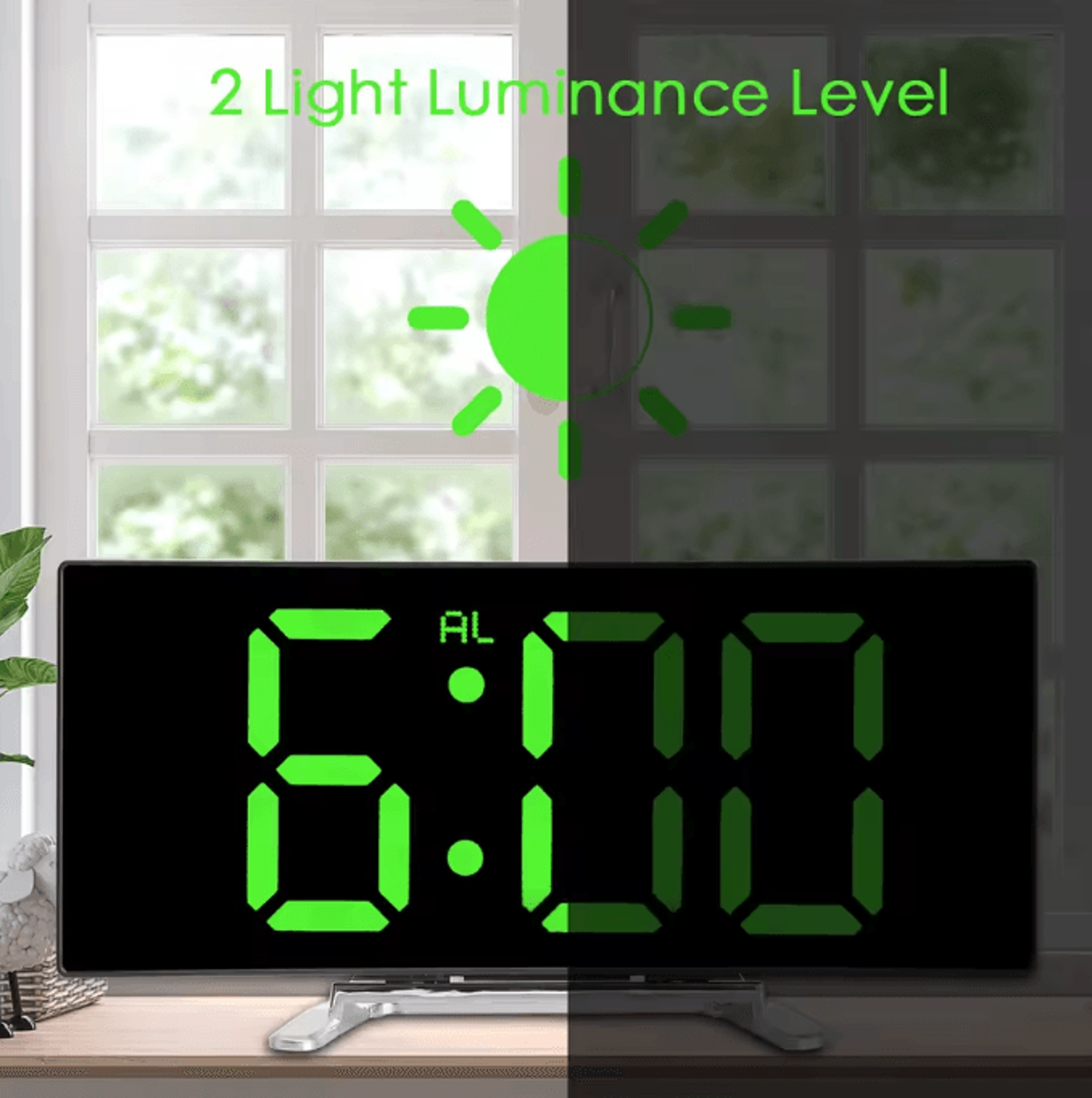 7Inch Curved LED Mirror Alarm Clock  Dimmable Digital Table Clock With Large Display 1