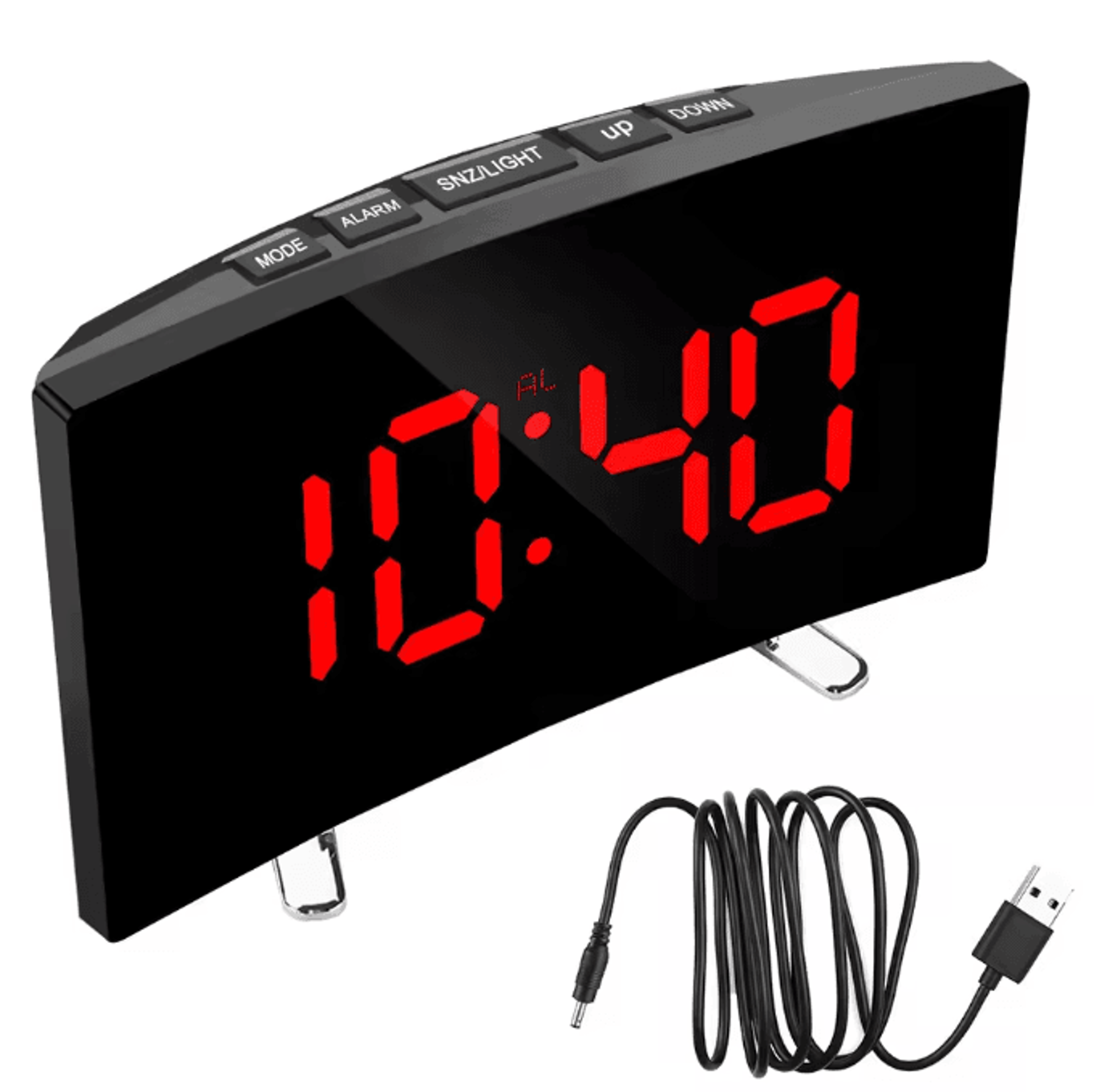7Inch Curved LED Mirror Alarm Clock  Dimmable Digital Table Clock With Large Display 6