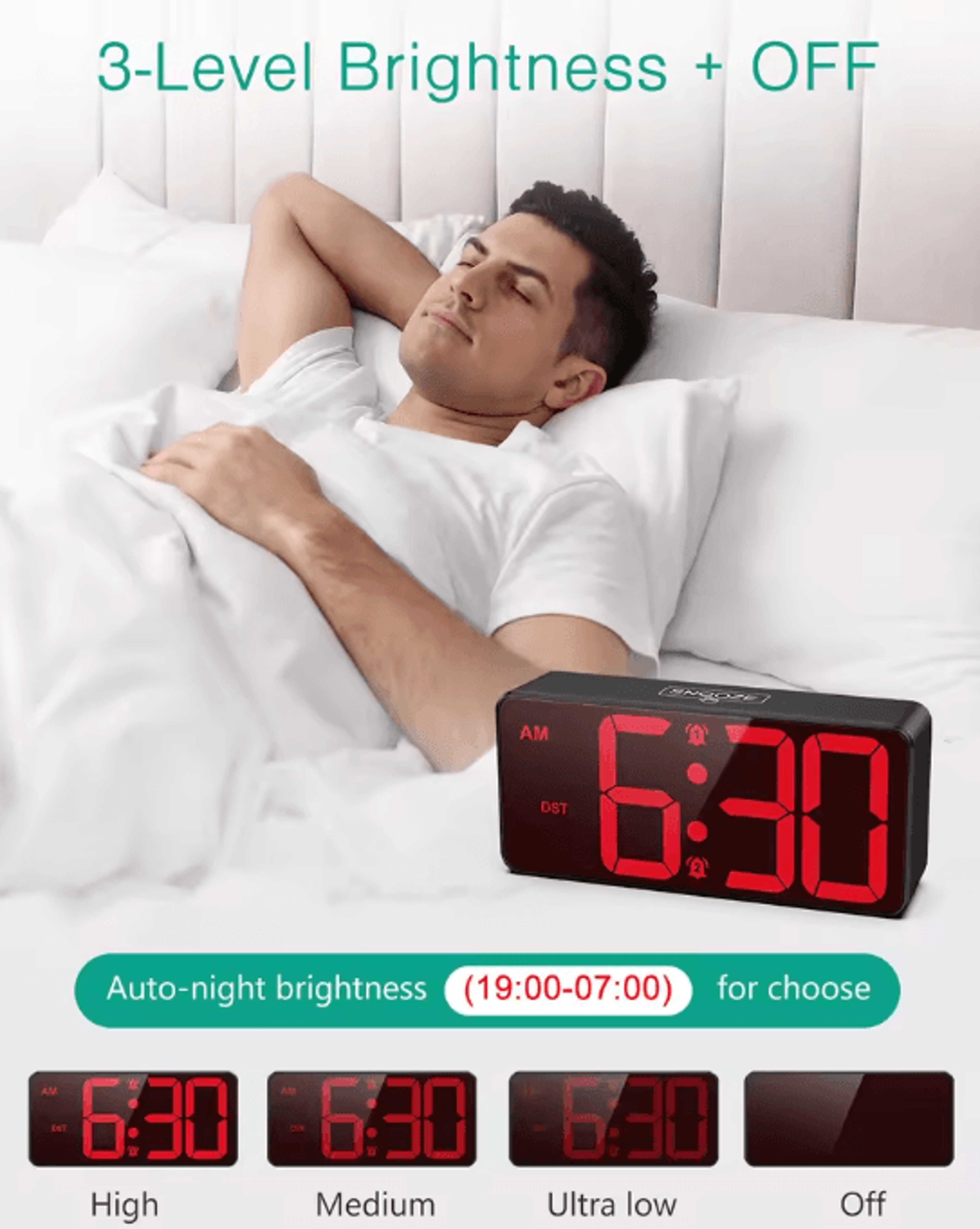 ORIA Digital Alarm Clock  Large Display LED Dual Alarm Clock With Snooze  DST 0