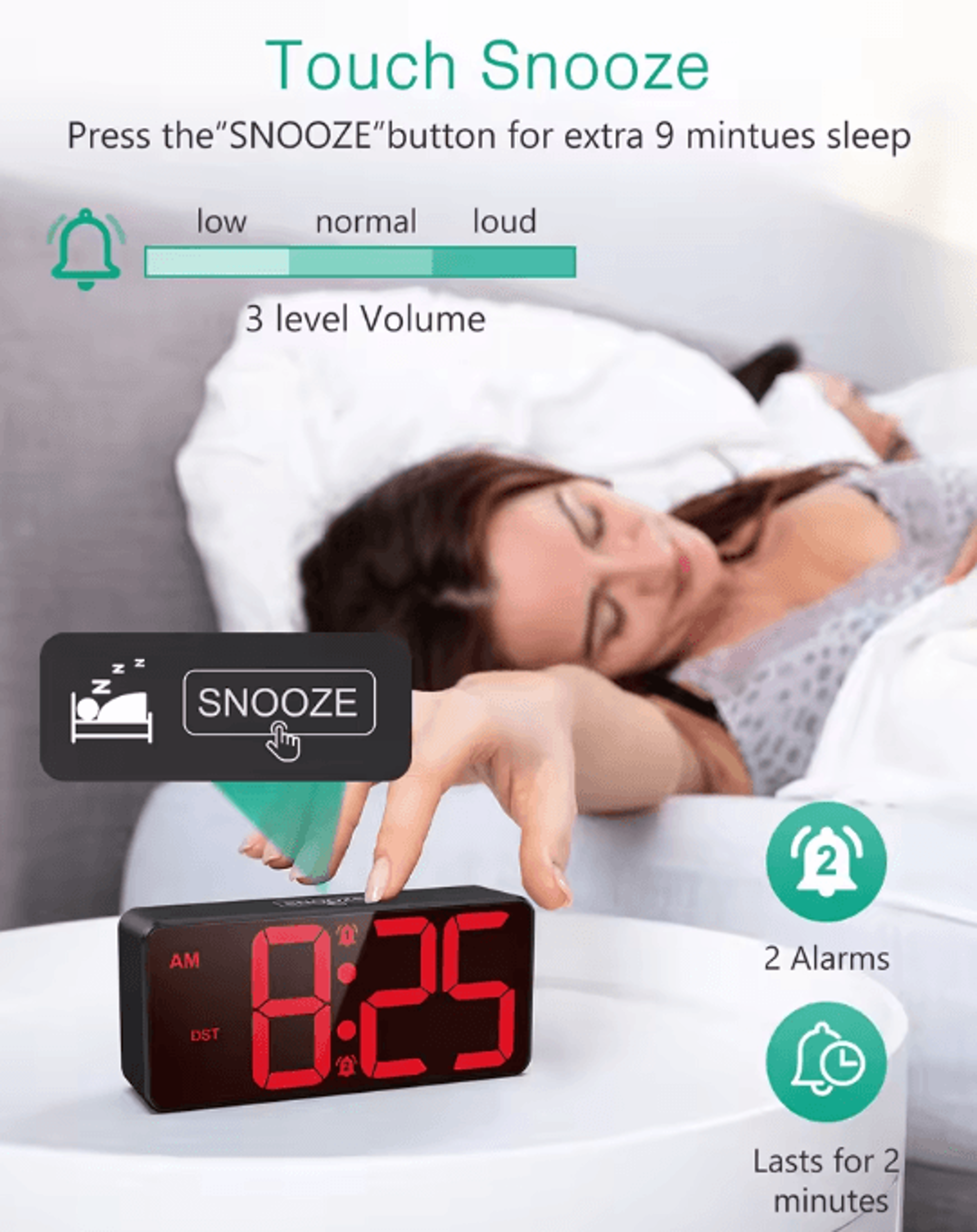ORIA Digital Alarm Clock  Large Display LED Dual Alarm Clock With Snooze  DST 1