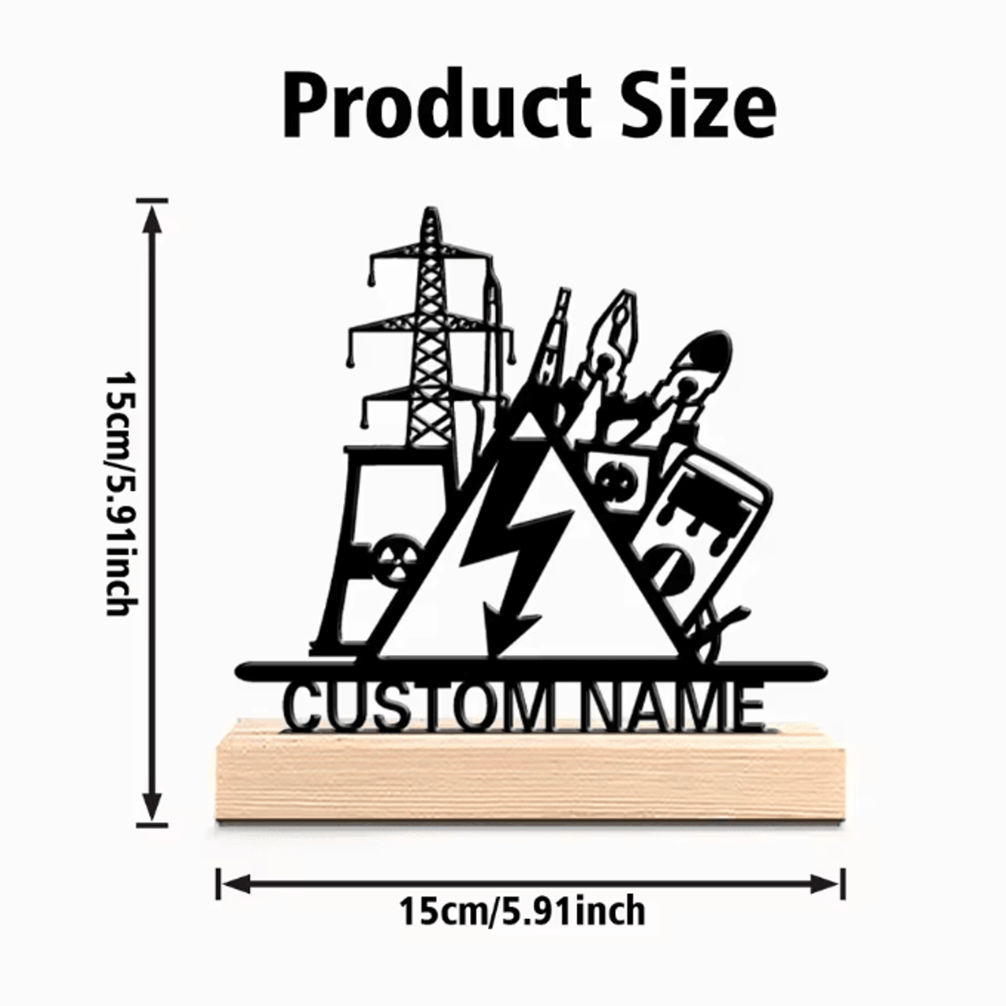 Custom Electrical Engineer Metal Sculpture  Personalized Desk Decor With Wooden Base 2