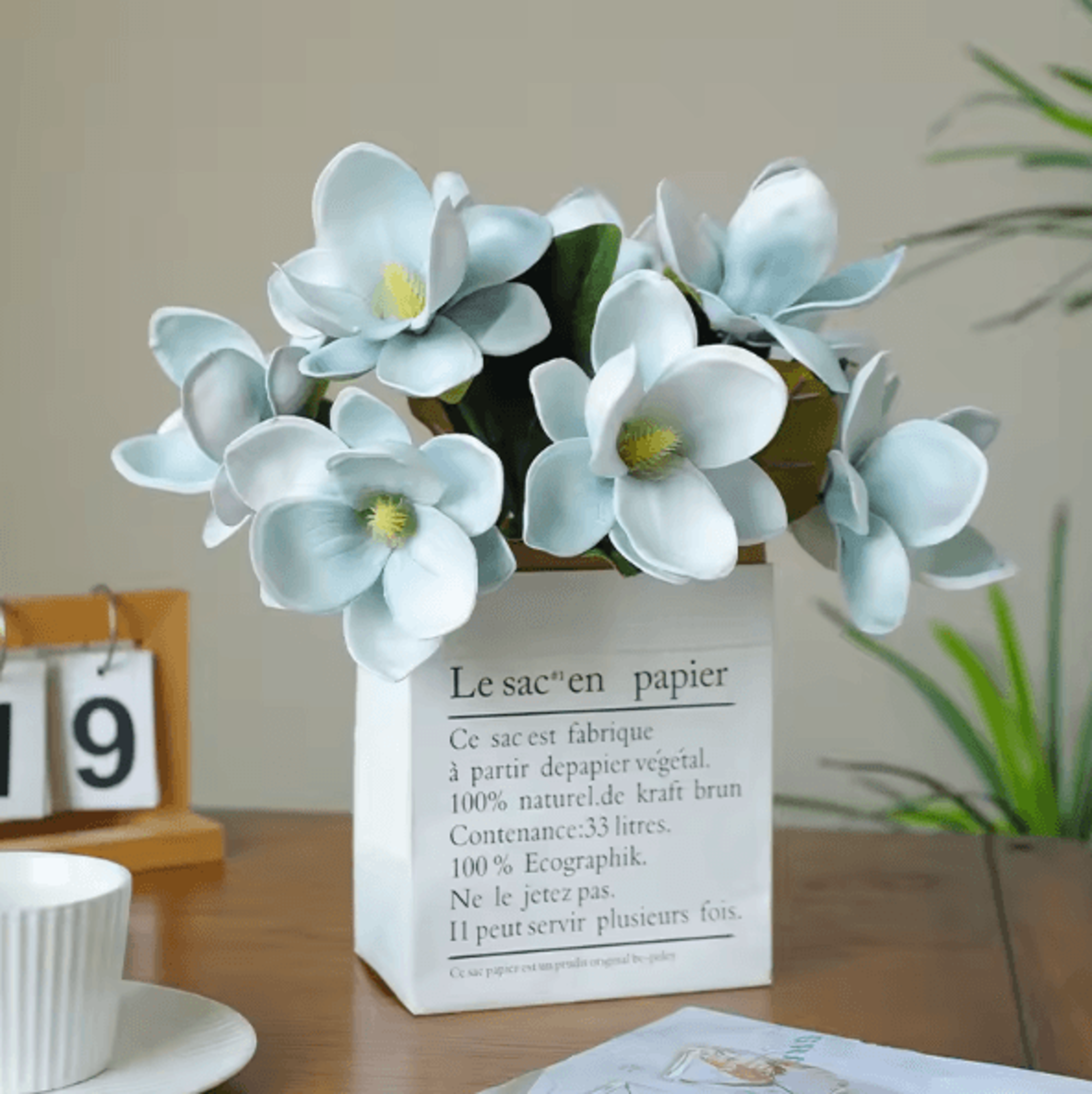 Artificial Magnolia Flower Bundle  Elegant 3Branch Silk Floral Decor For Home  Table Styling 1