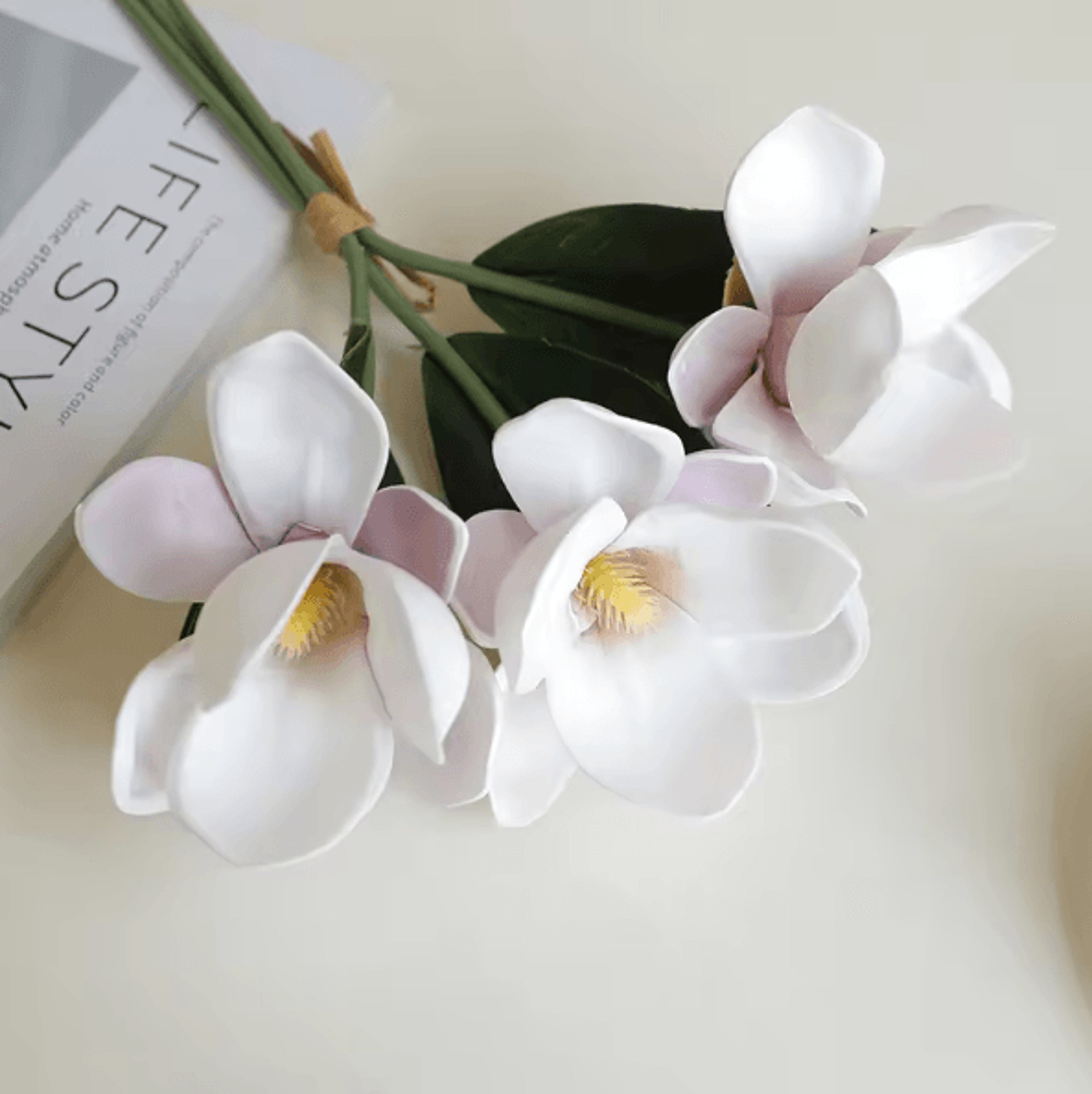 Artificial Magnolia Flower Bundle  Elegant 3Branch Silk Floral Decor For Home  Table Styling 6