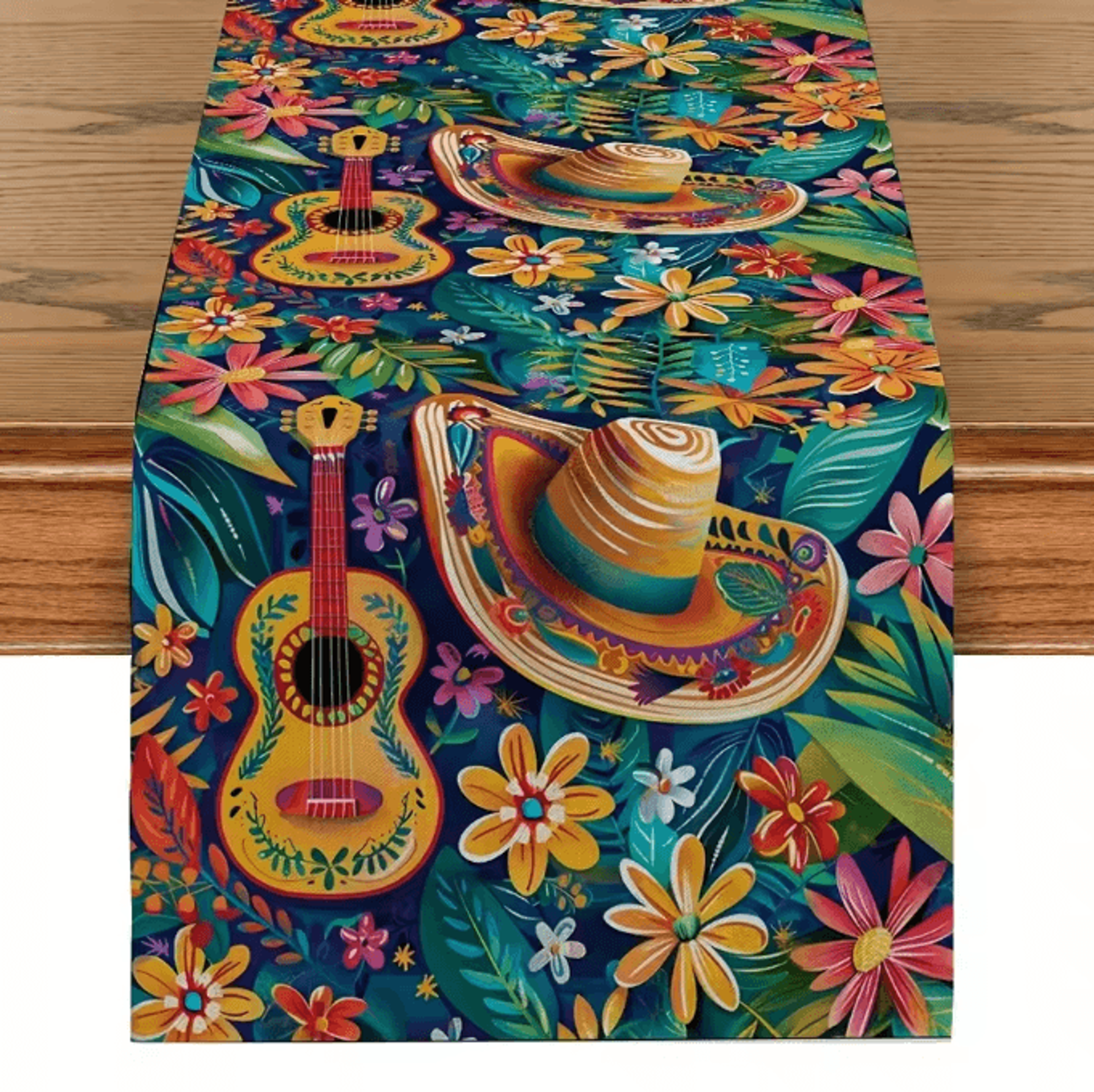 Mexican Style Colorful Linen Table Runner  Cactus Fiesta Decor For Dining Parties  Home 4