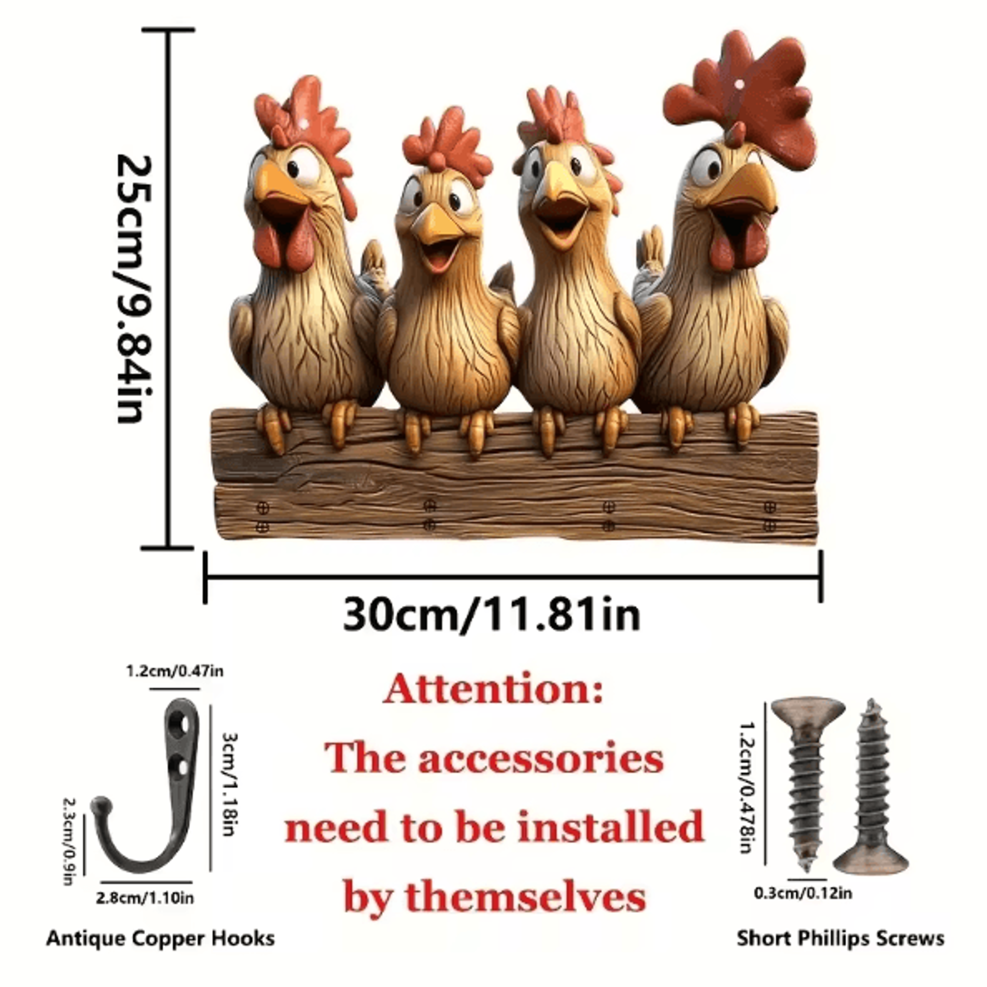 FarmCharm Hen Wooden Key Holder Wall Decor With Hooks 4