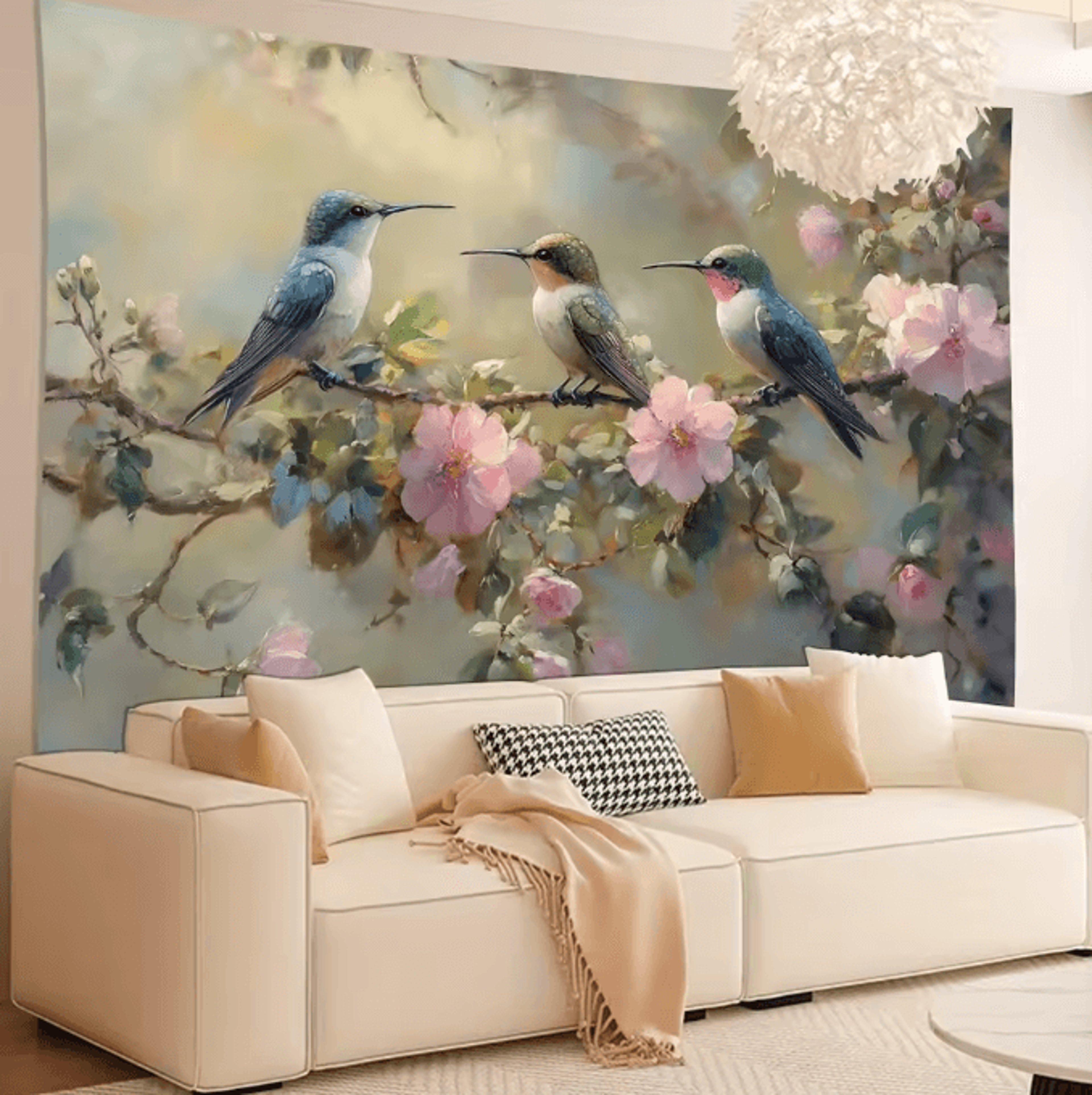 FloraVibe Hummingbird Floral Wall Tapestry Elegant Bedroom  Office Decor 1