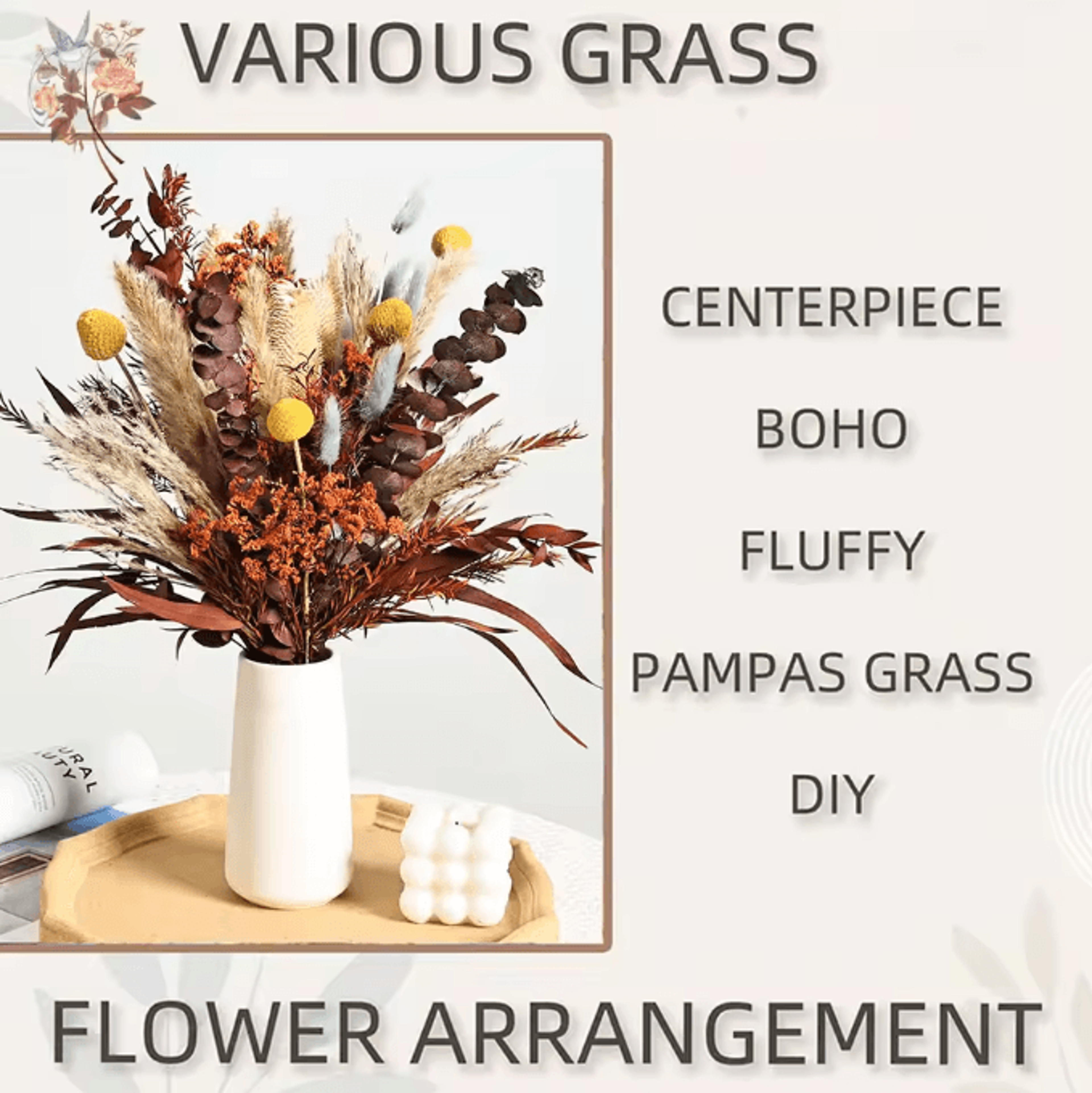 VIKAMA 40PCS Preserved Eucalyptus Pampas Bouquet Boho Dried Flower Decor For Home  Weddings 5