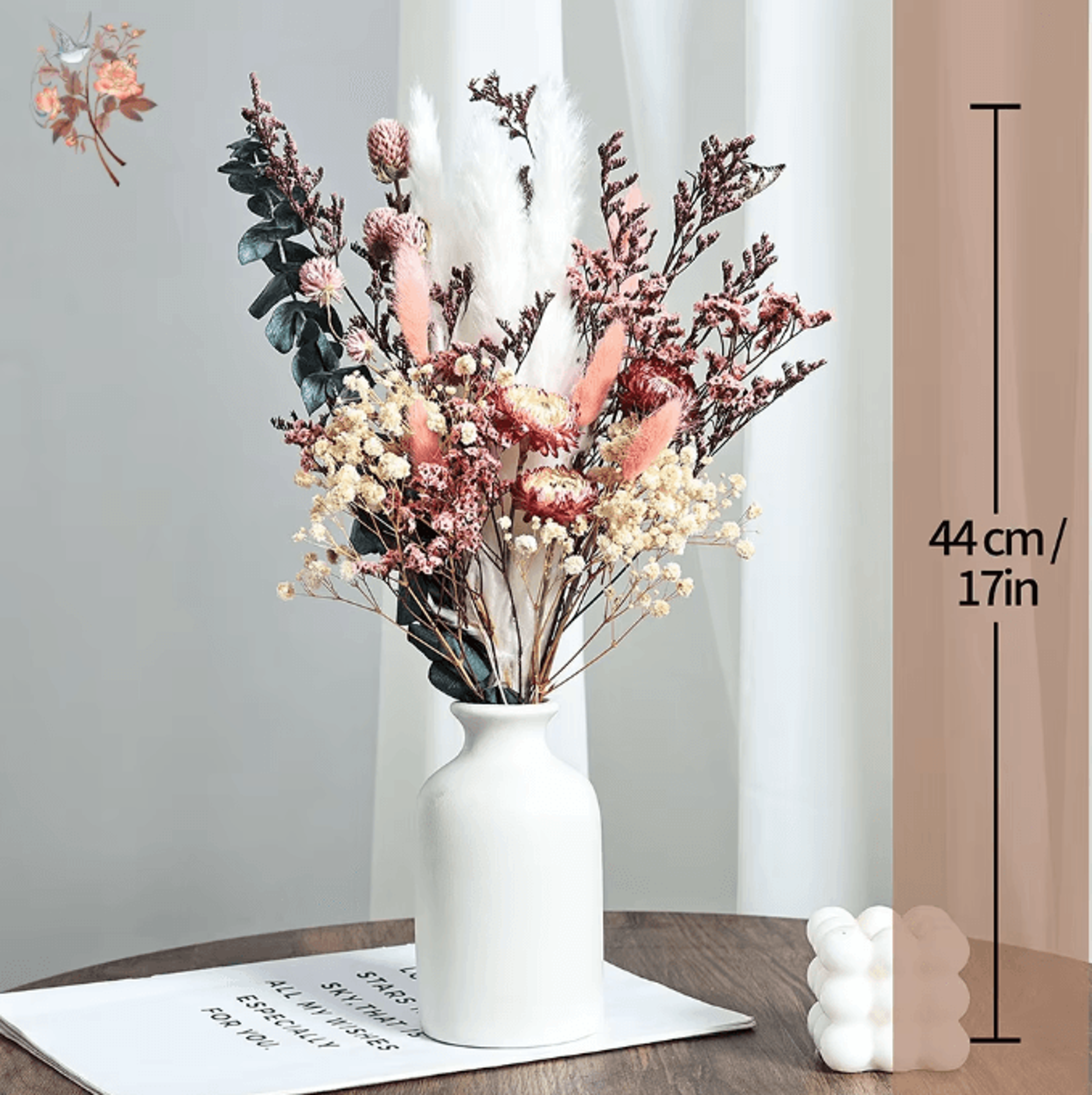 VIKAMA Preserved Eucalyptus Pampas Bouquet Boho Dried Flower Decor For Home  Weddings 3
