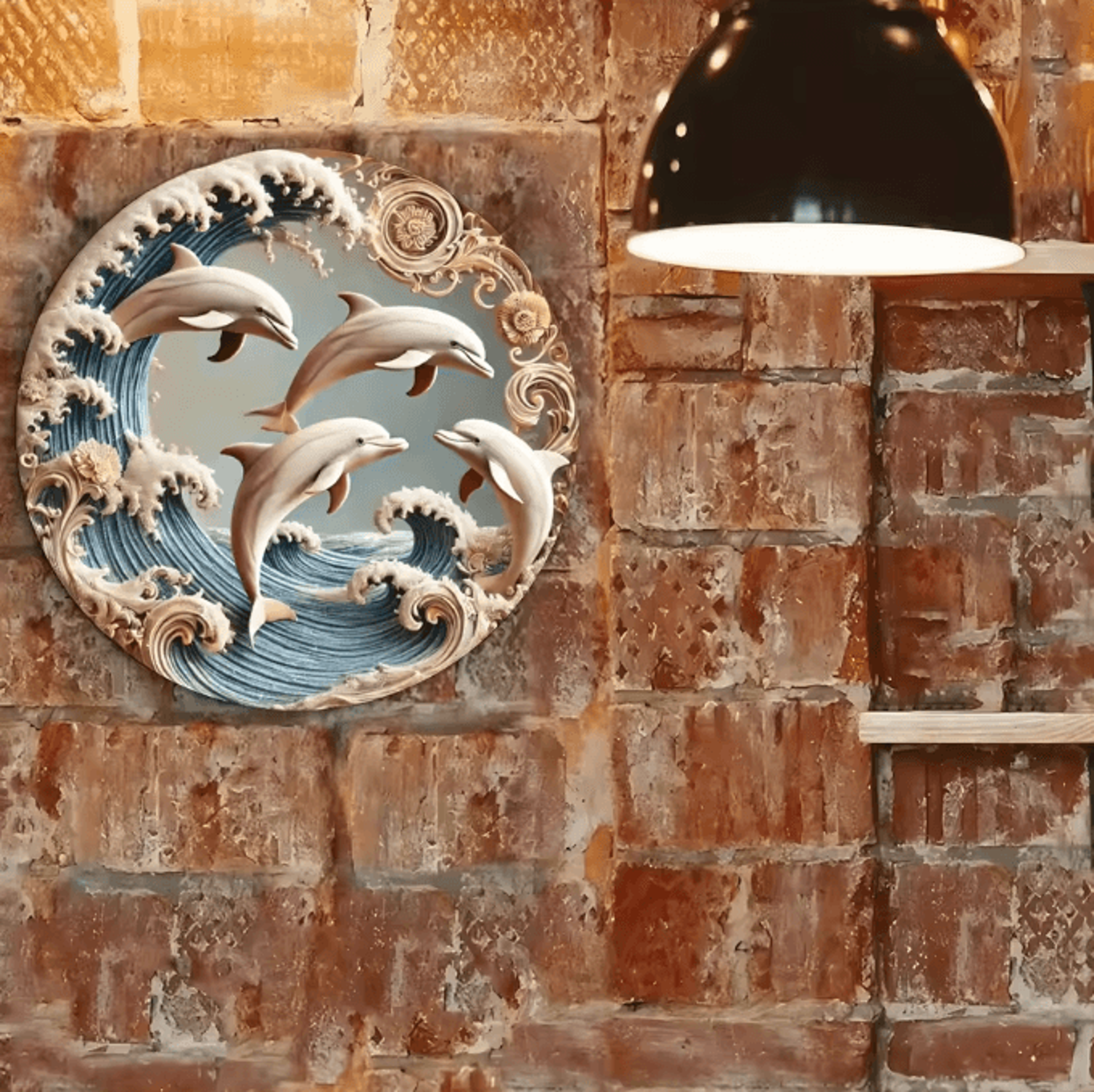 OceanWave Wooden Dolphin Wall Plaque 2D Underwater Theme Decor For Home And Office 3