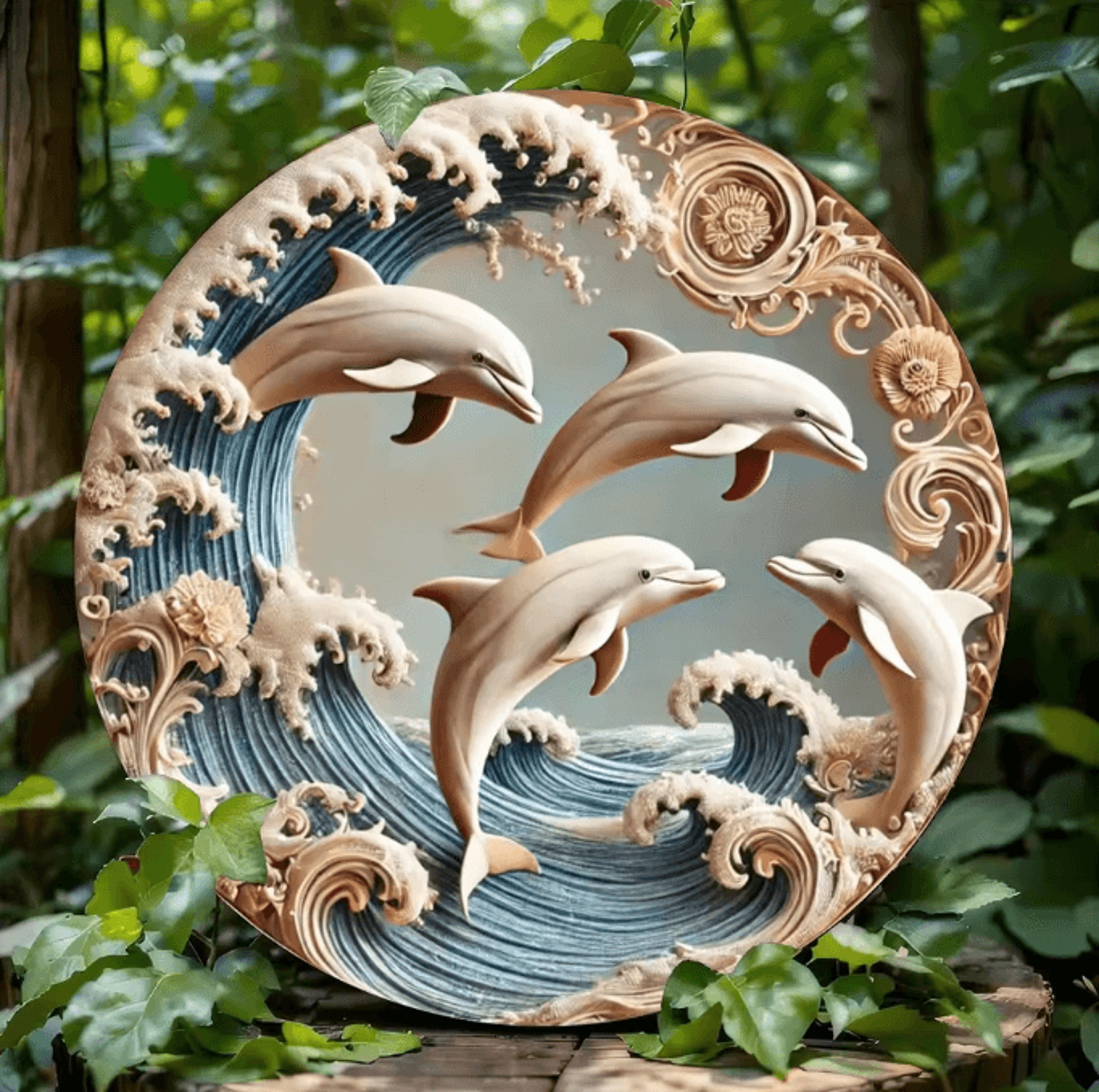 OceanWave Wooden Dolphin Wall Plaque 2D Underwater Theme Decor For Home And Office 4