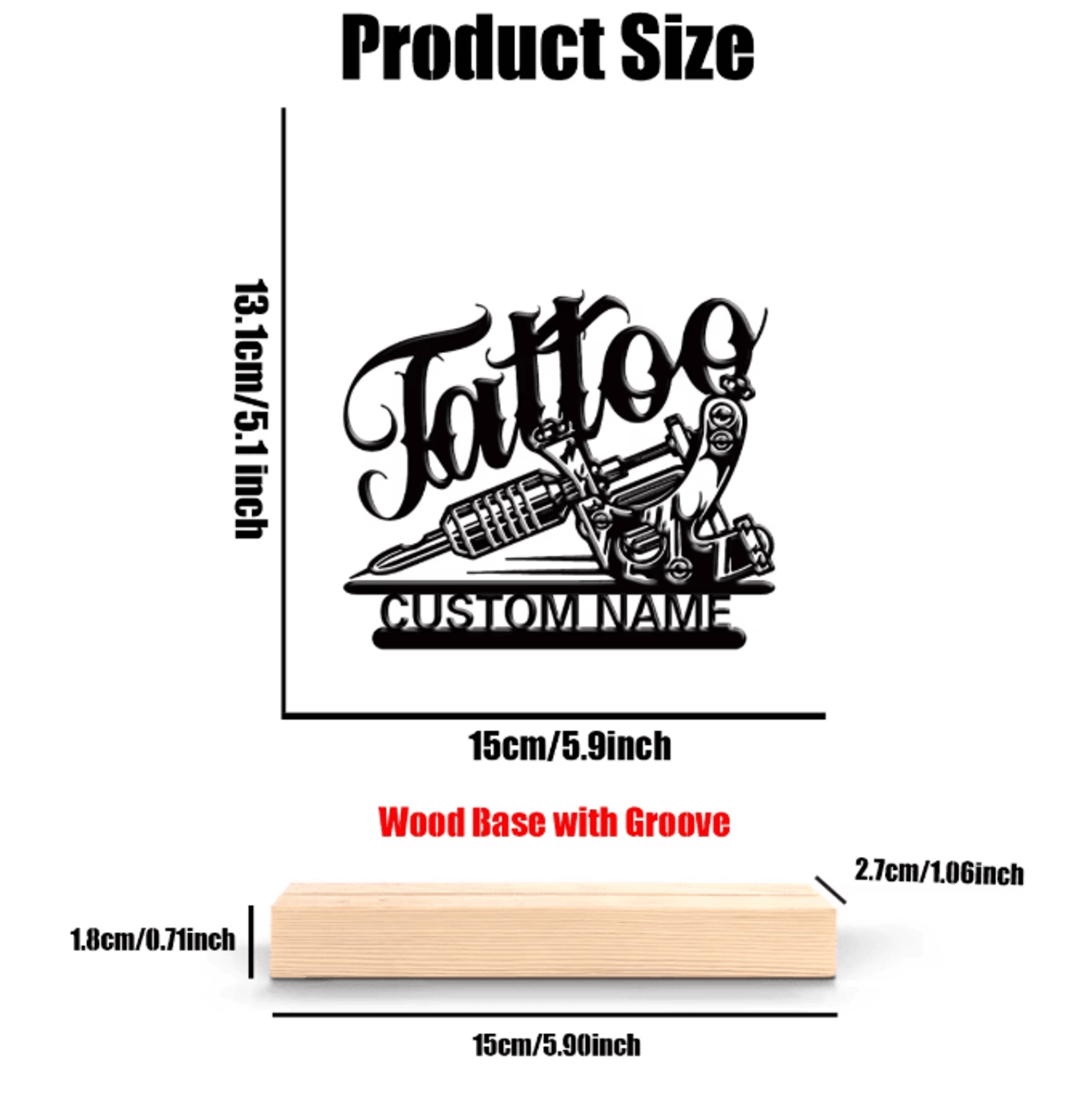 InkForge Personalized Tattoo Artist Metal Statue With Wooden Base Decor 3