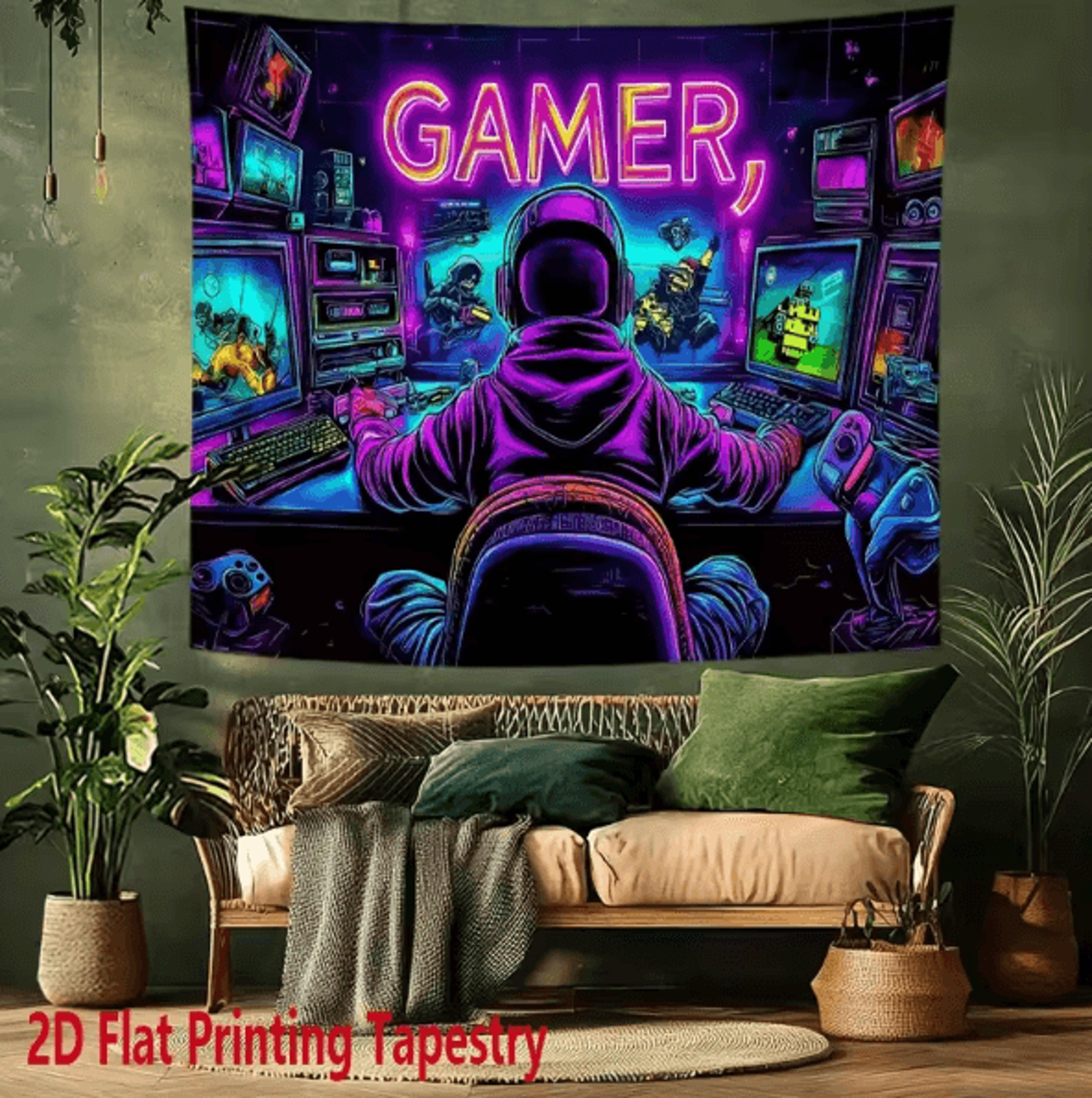 VikaGlow Gamer Fluorescent Cyberpunk Tapestry Wall Hanging For Gaming Room Decor 2