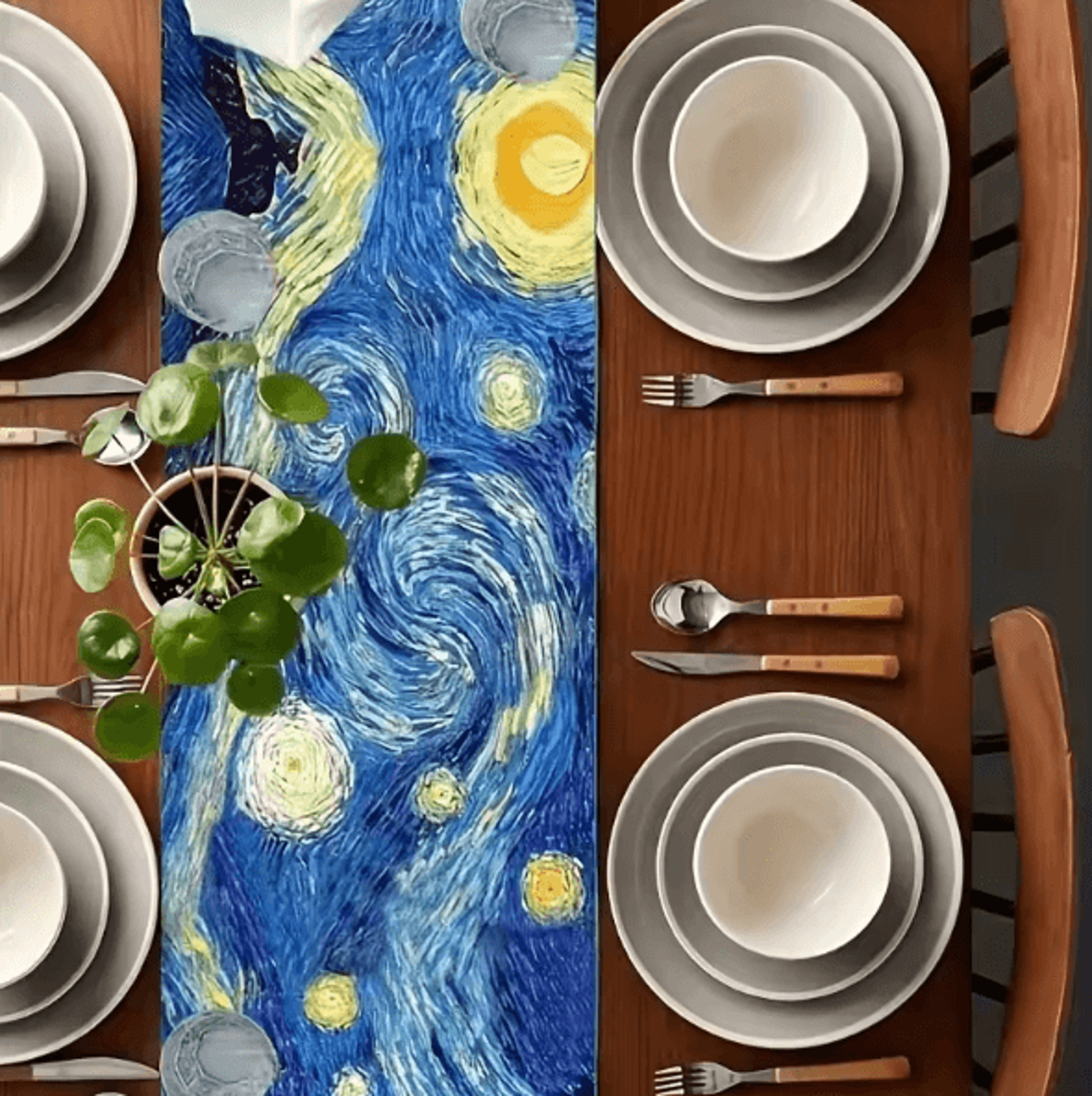 VikaArt Van Gogh Starry Night Table Flag Artistic Dining Table Decor 0