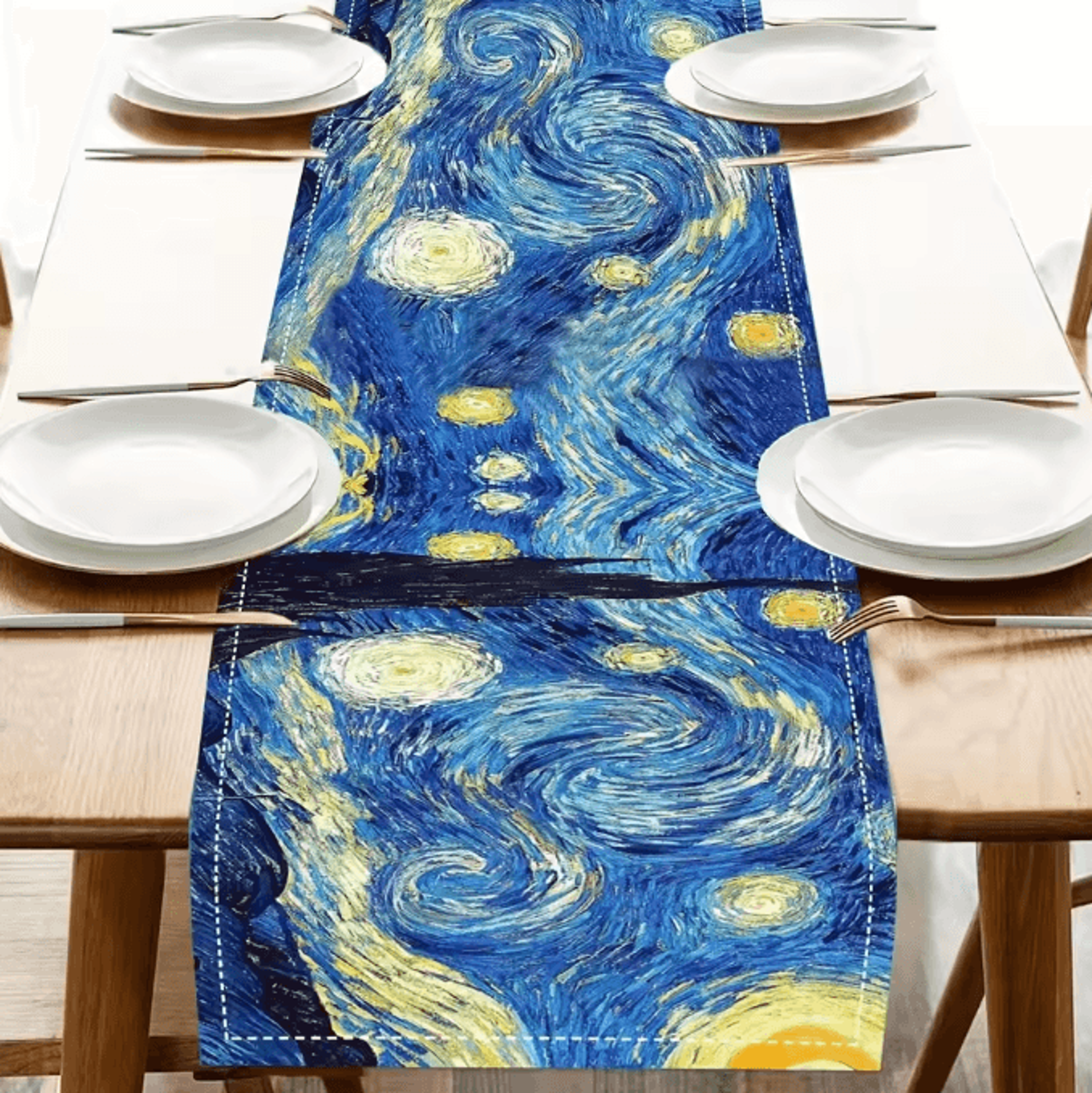 VikaArt Van Gogh Starry Night Table Flag Artistic Dining Table Decor 1