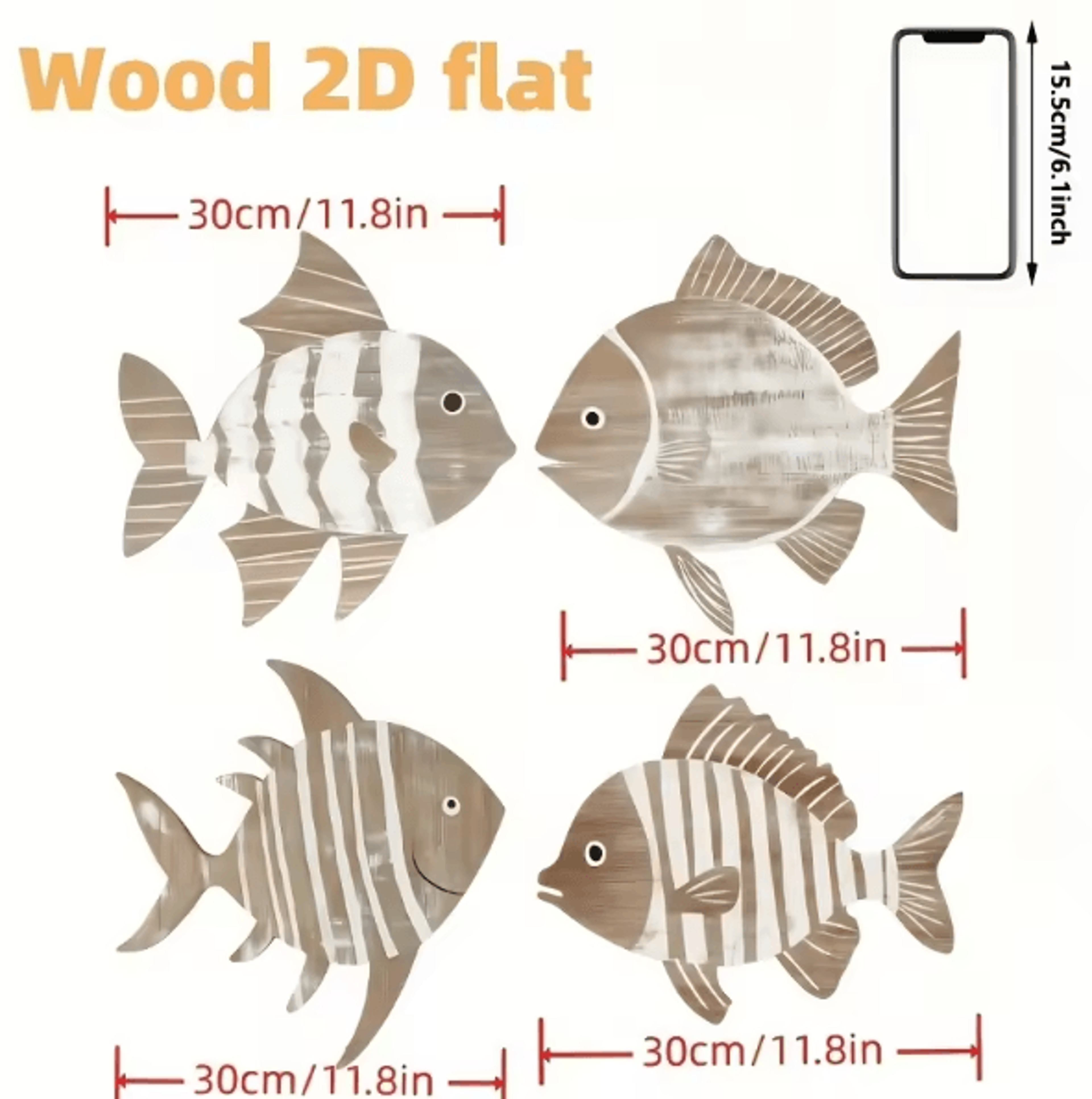 CoastalCharm 4PCS Wooden Tropical Fish Wall Art Nautical Rustic Decor Set 2