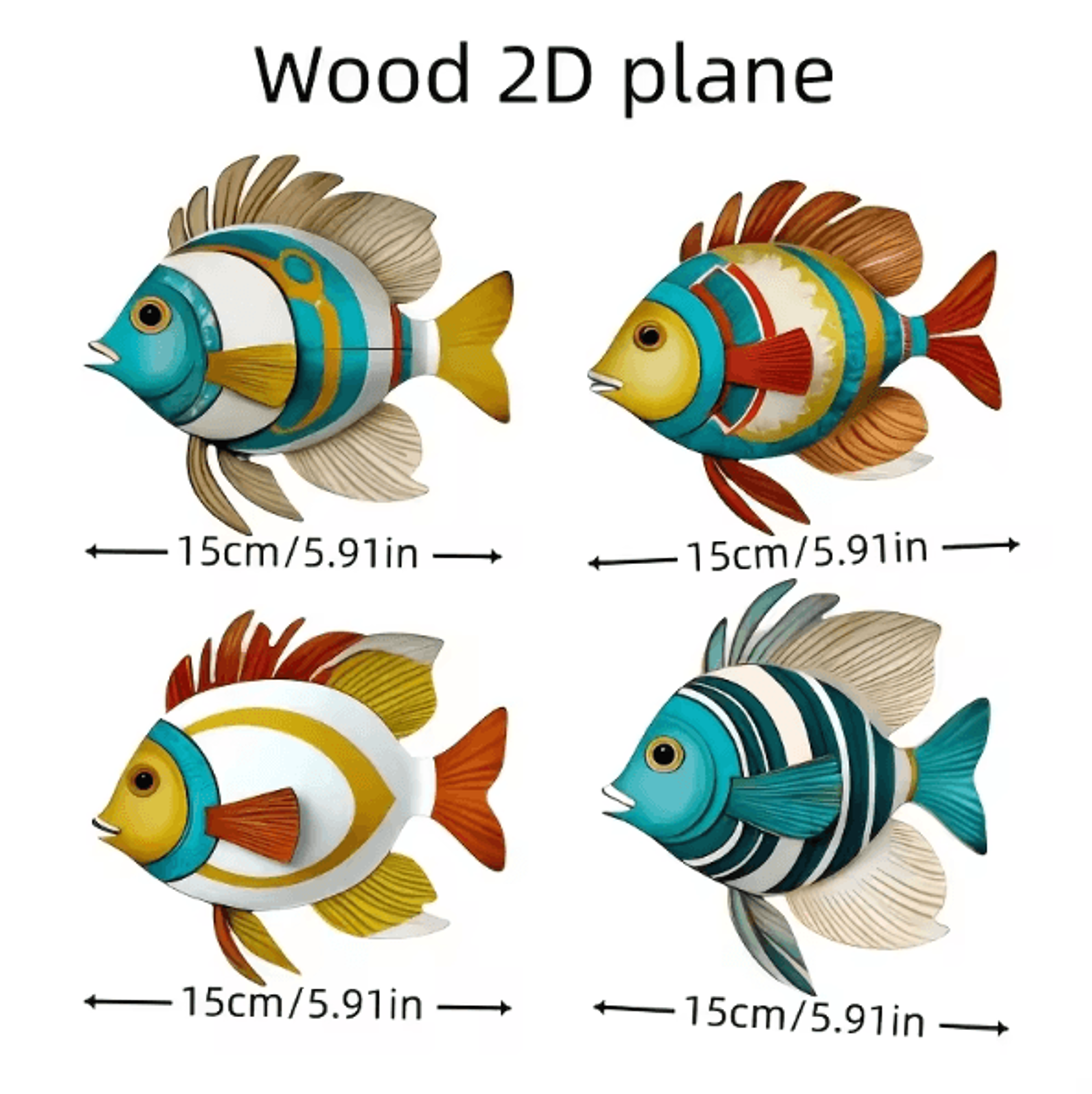 CoastalCharm 4PCS Wooden Tropical Fish Wall Art Nautical Rustic Decor Set 3
