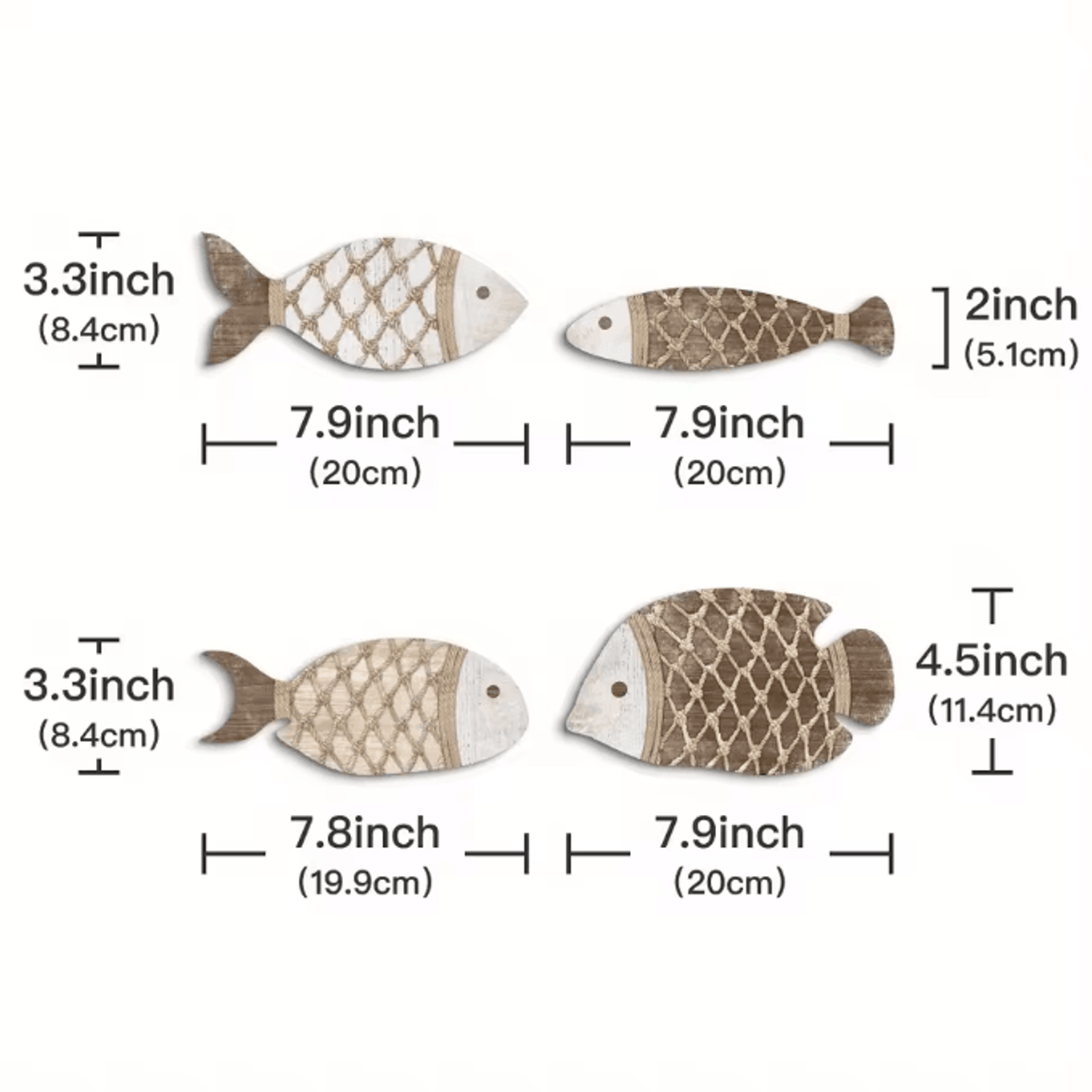 CoastalCharm 4PCS Wooden Tropical Fish Wall Art Nautical Rustic Decor Set 8